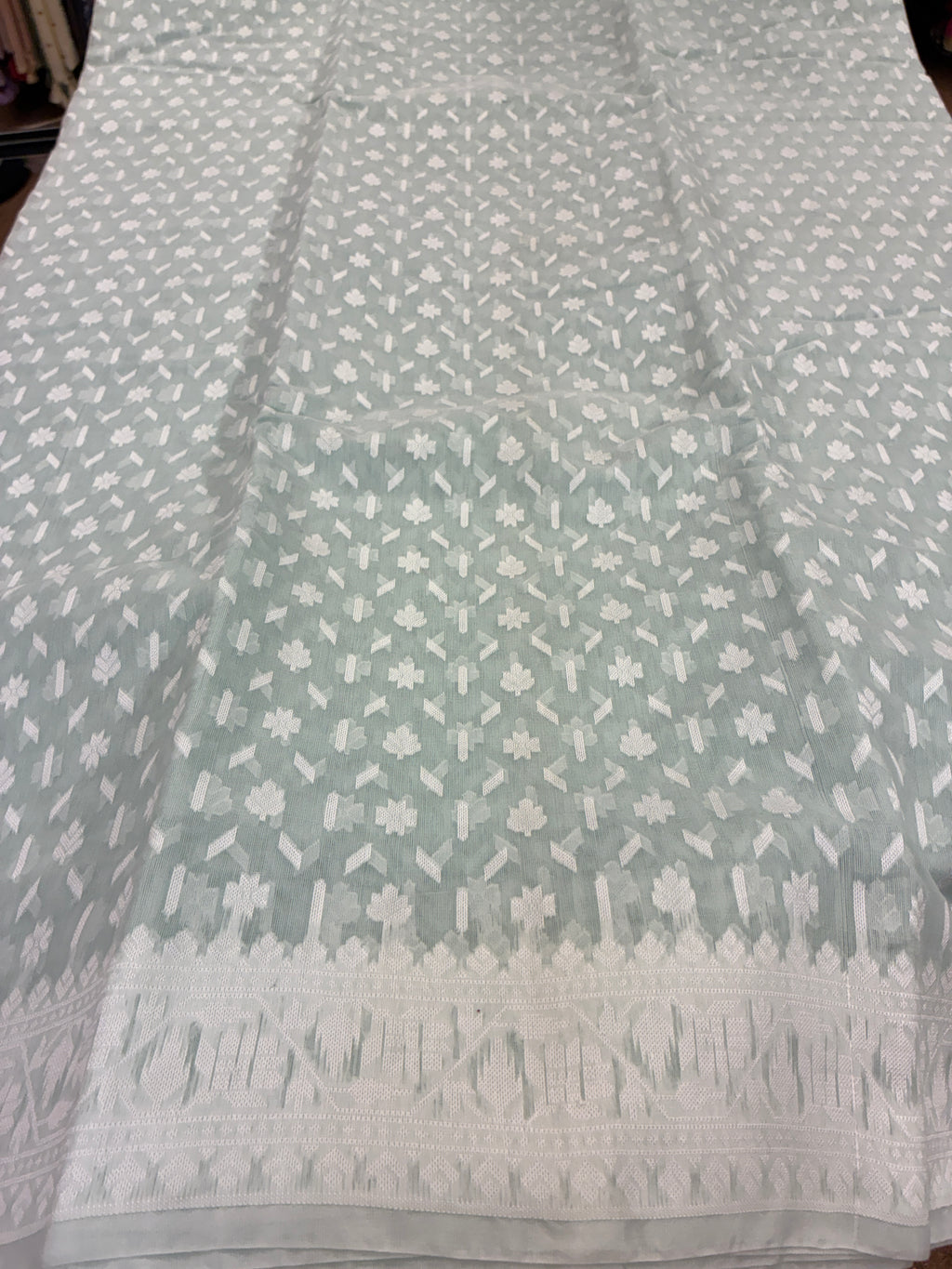Jamdhani Cotton Saree with Silk thread work (Resham) - Sky Blue
