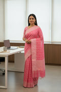 Jamdhani Cotton Saree with Silk thread work (Resham) - Pink