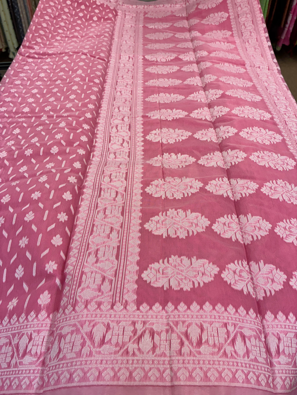Jamdhani Cotton Saree with Silk thread work (Resham) - Pink