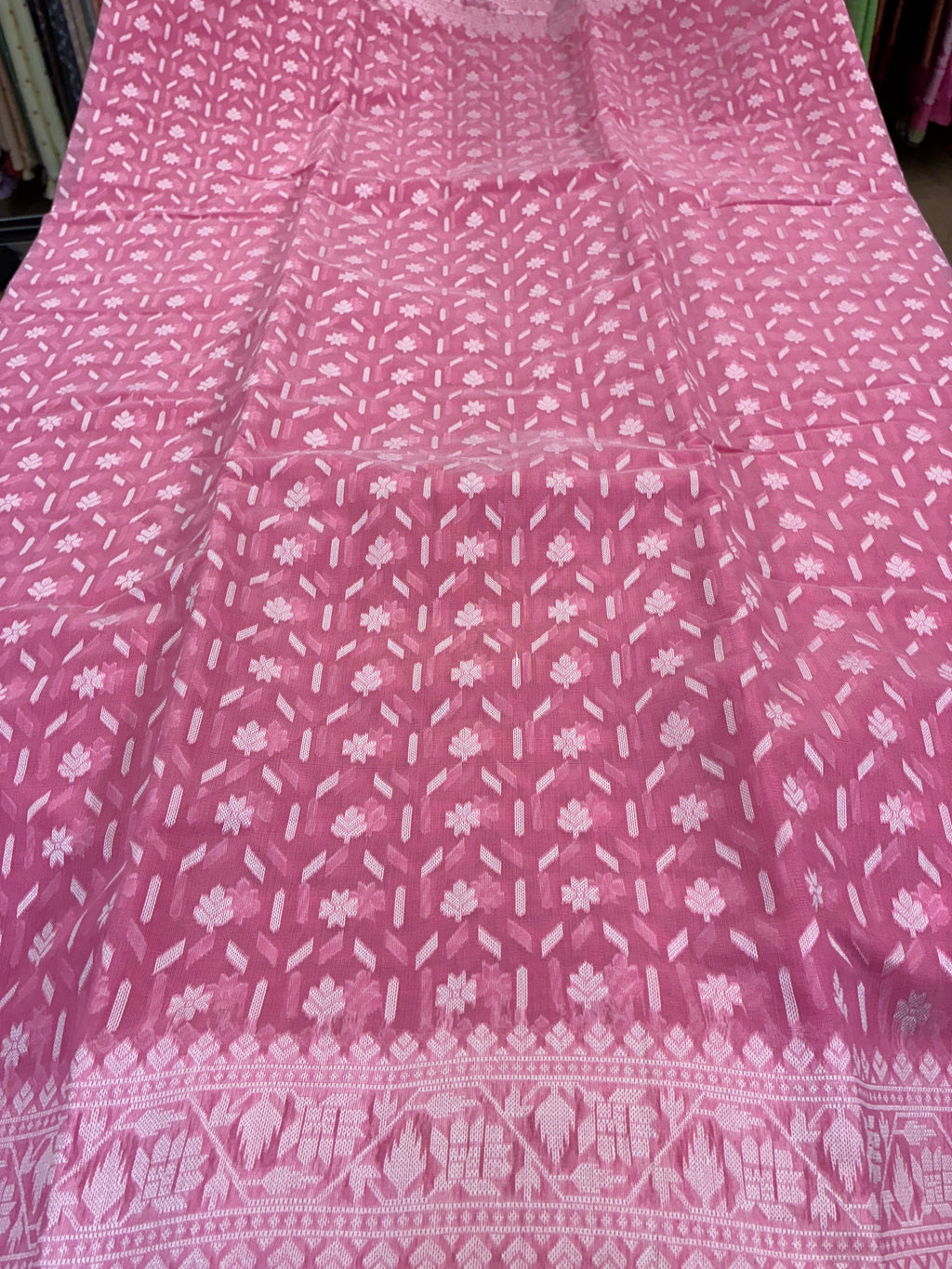 Jamdhani Cotton Saree with Silk thread work (Resham) - Pink