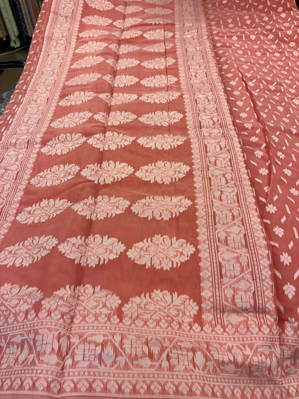 Jamdhani Cotton Saree with Silk thread work (Resham) - Peach