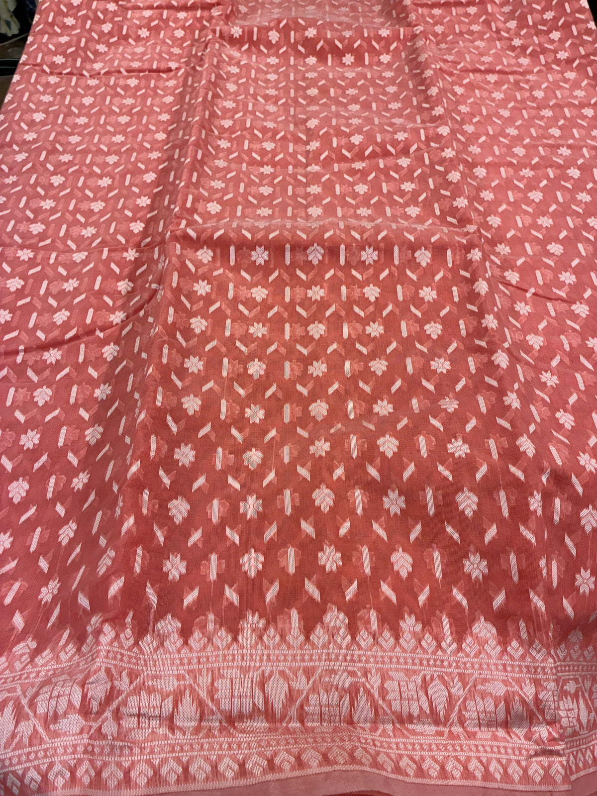 Jamdhani Cotton Saree with Silk thread work (Resham) - Peach