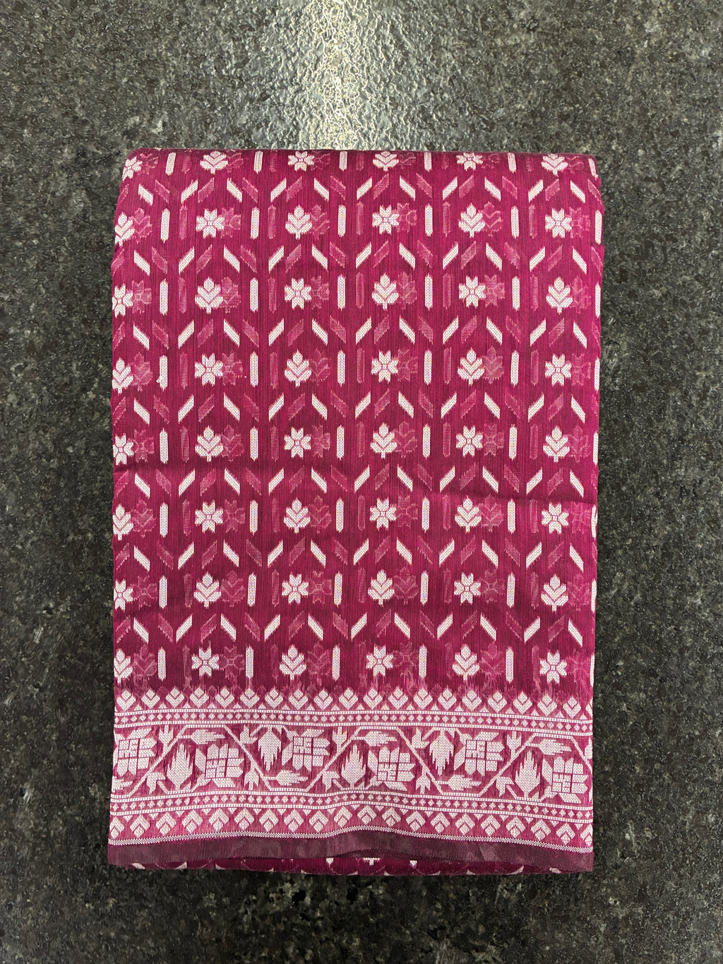 Jamdhani Cotton Saree with Silk thread work (Resham) - Wine Purple
