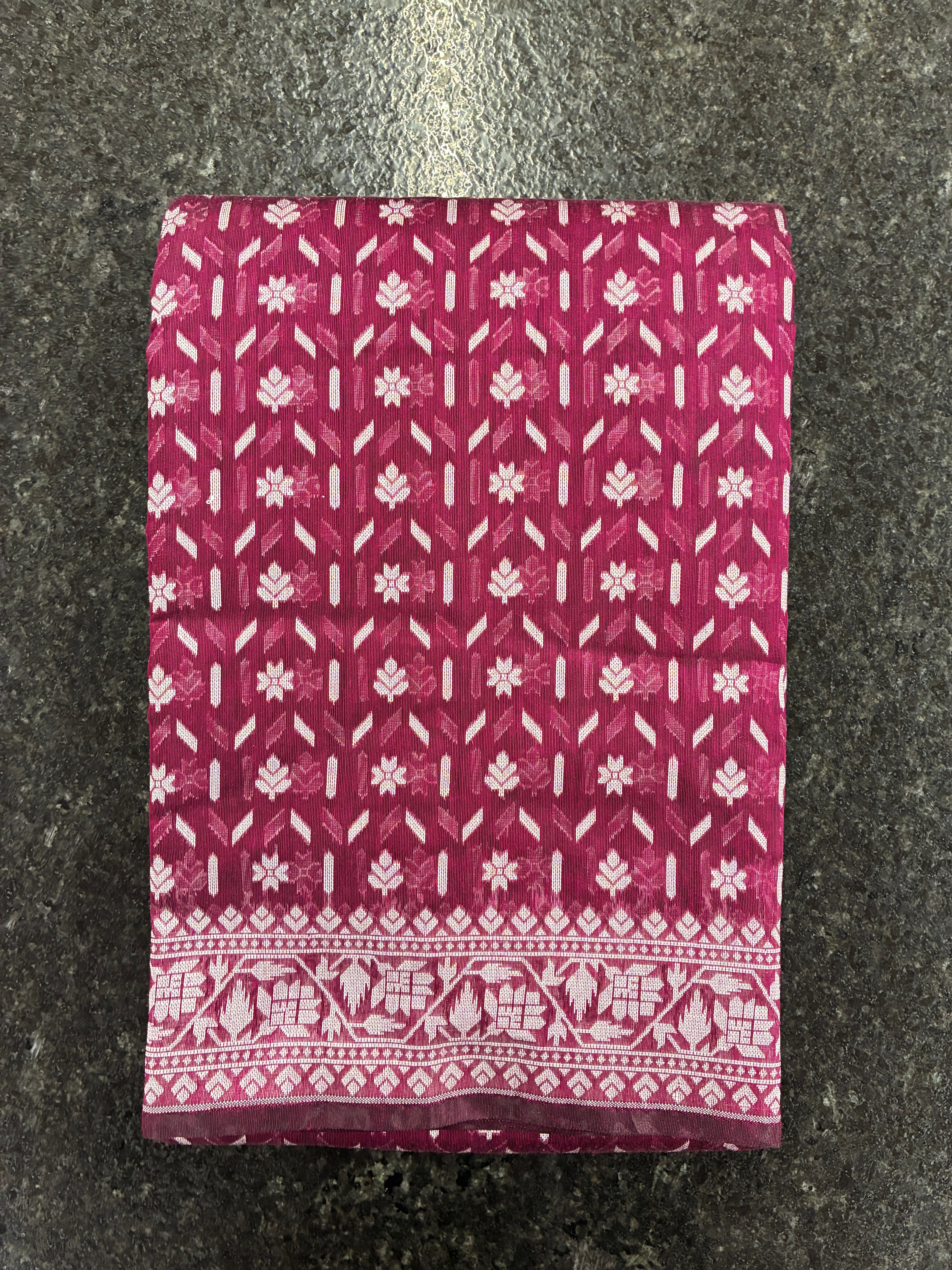 Jamdhani Cotton Saree with Silk thread work (Resham) - Wine Purple