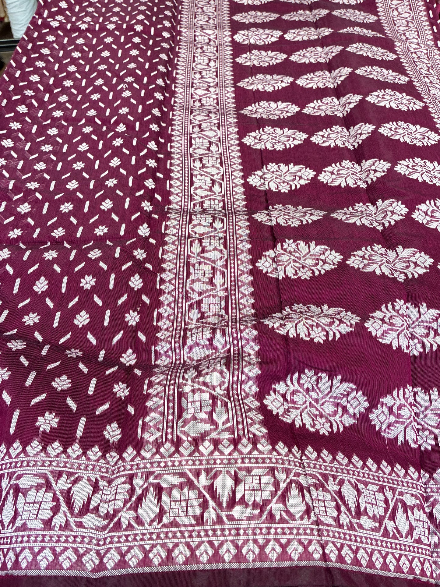 Jamdhani Cotton Saree with Silk thread work (Resham) - Wine Purple
