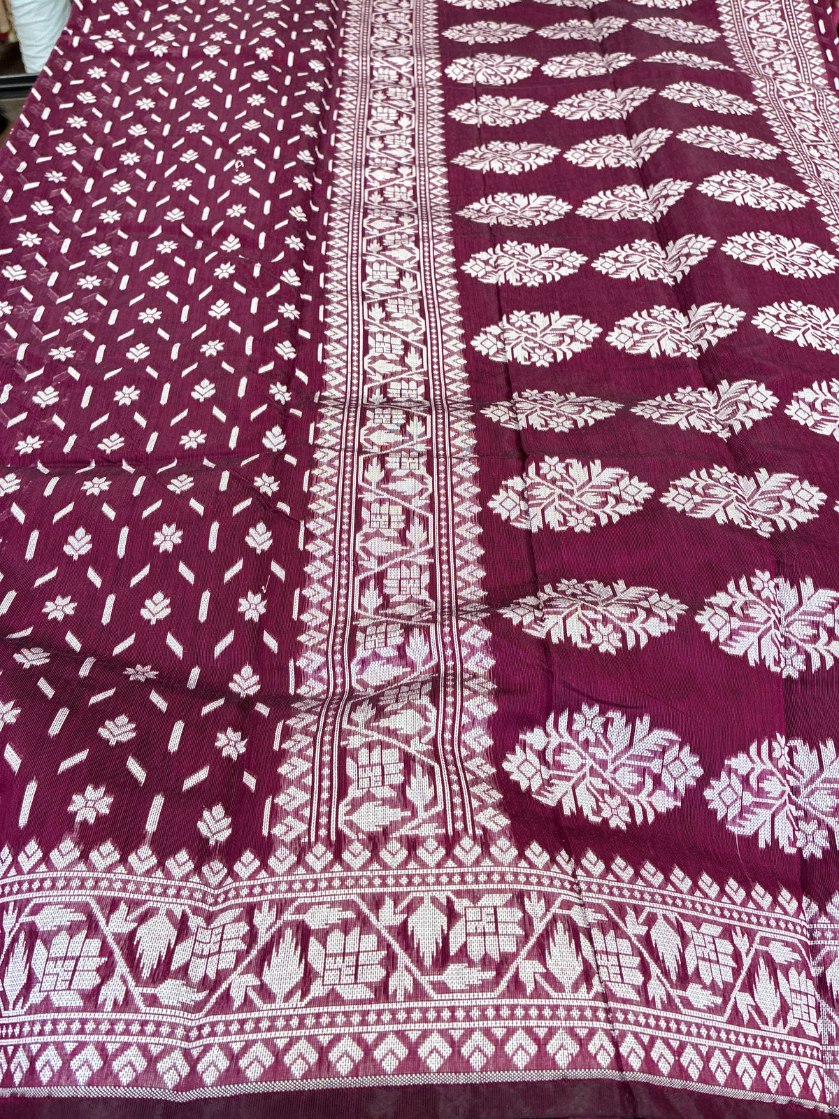 Jamdhani Cotton Saree with Silk thread work (Resham) - Wine Purple