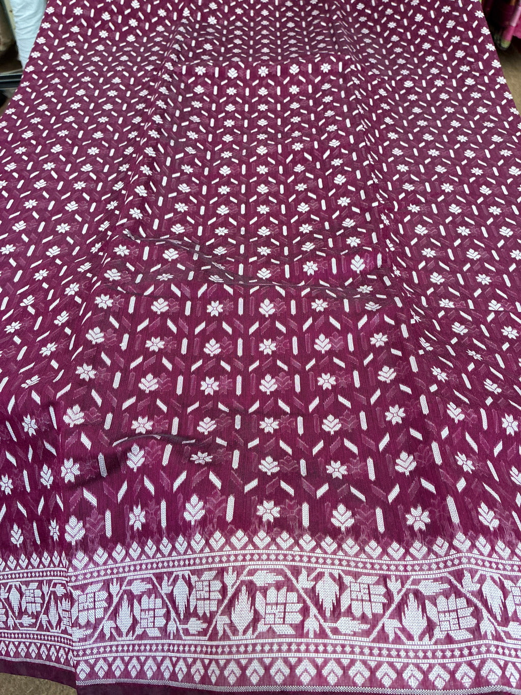 Jamdhani Cotton Saree with Silk thread work (Resham) - Wine Purple