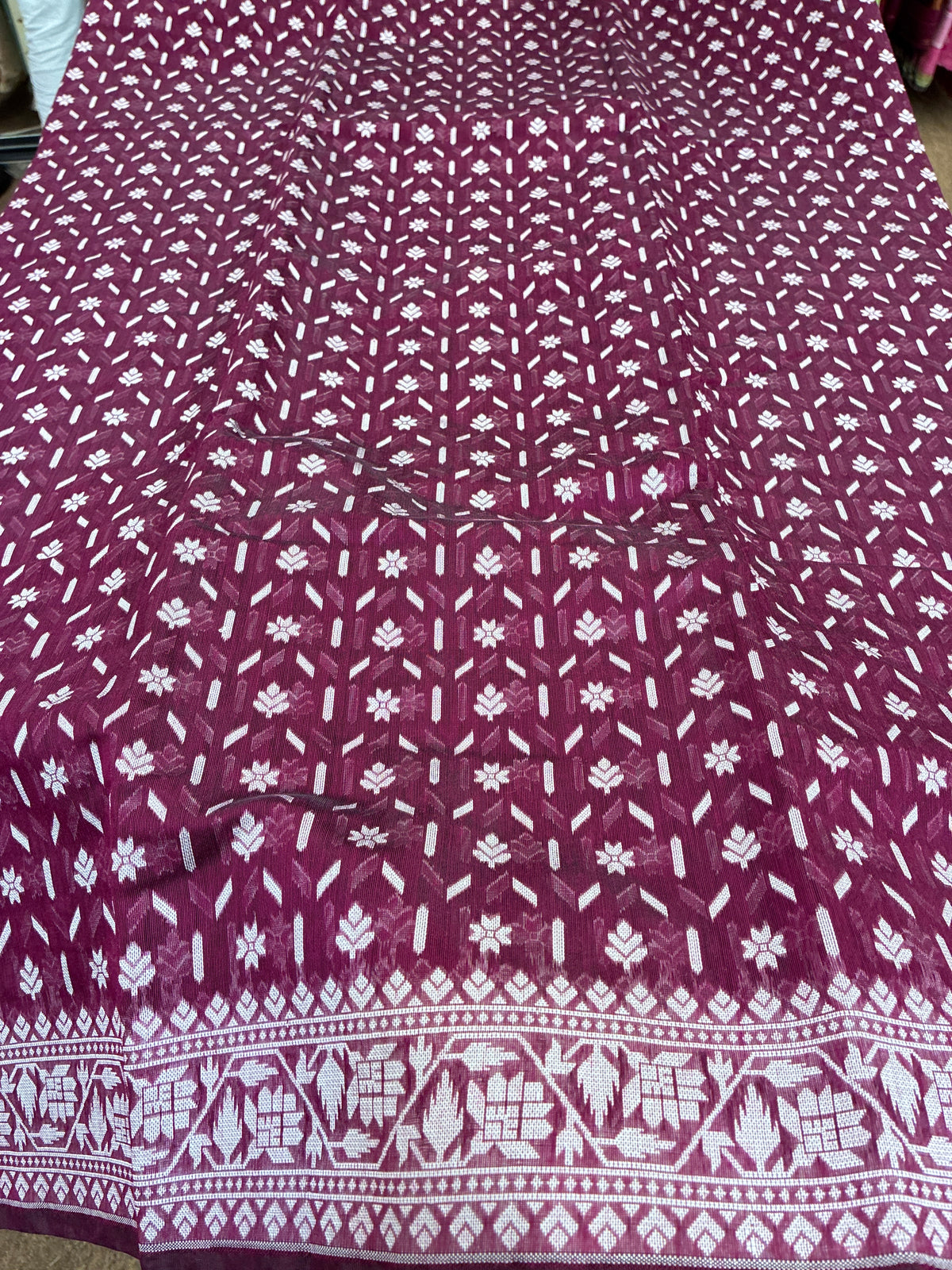 Jamdhani Cotton Saree with Silk thread work (Resham) - Wine Purple