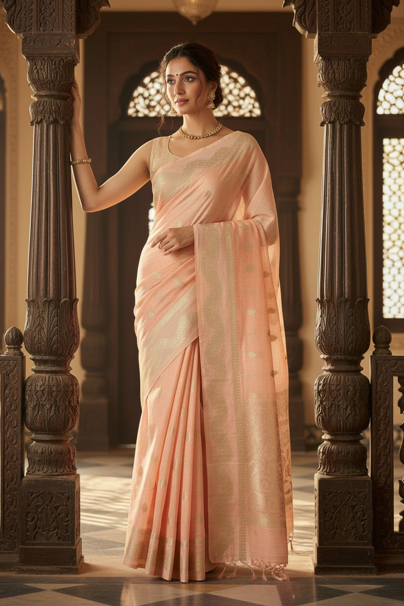 Kota Peach saree with Satin border