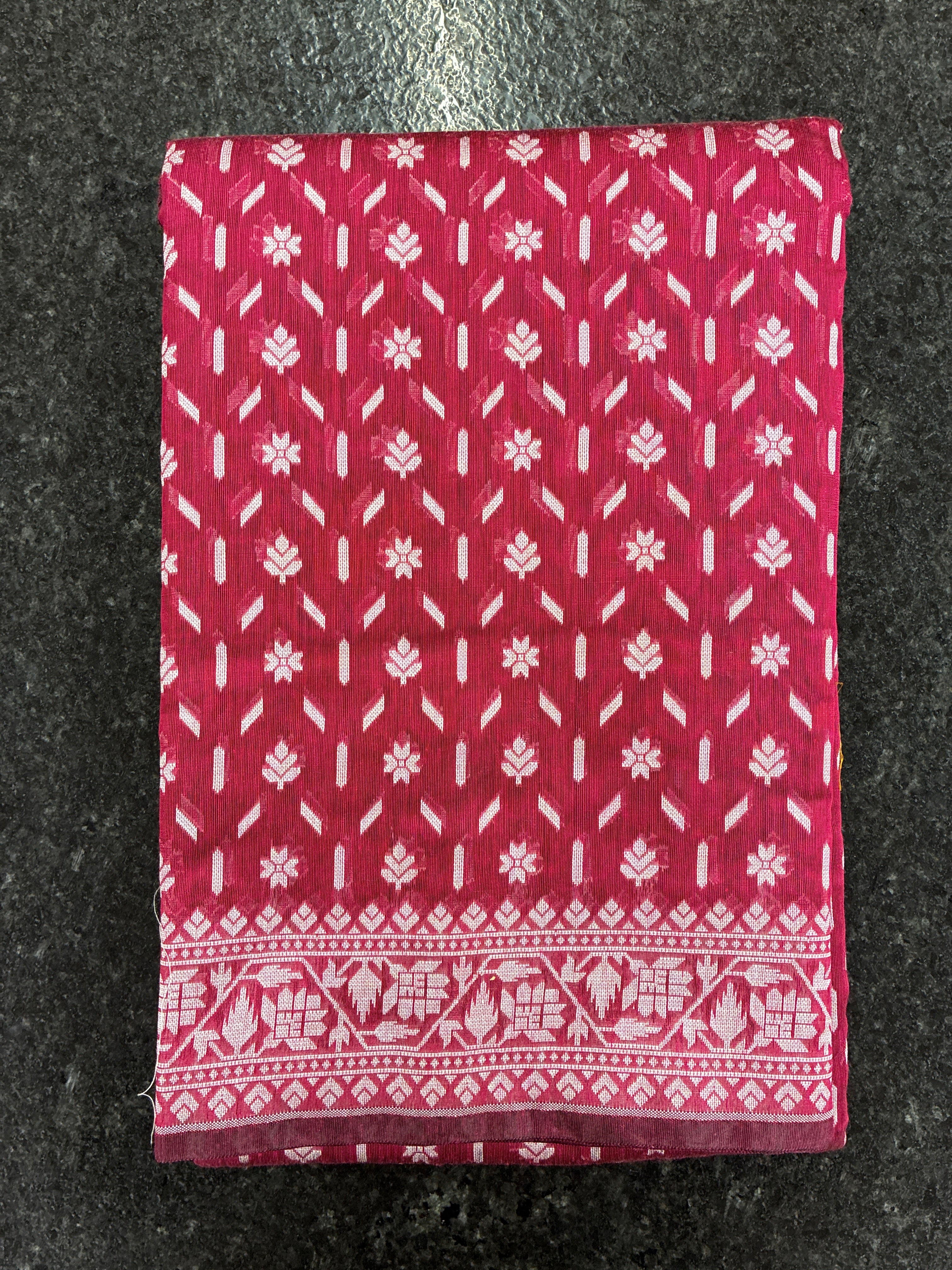 Jamdhani Cotton Saree with Silk thread work (Resham) - Wine and Brown