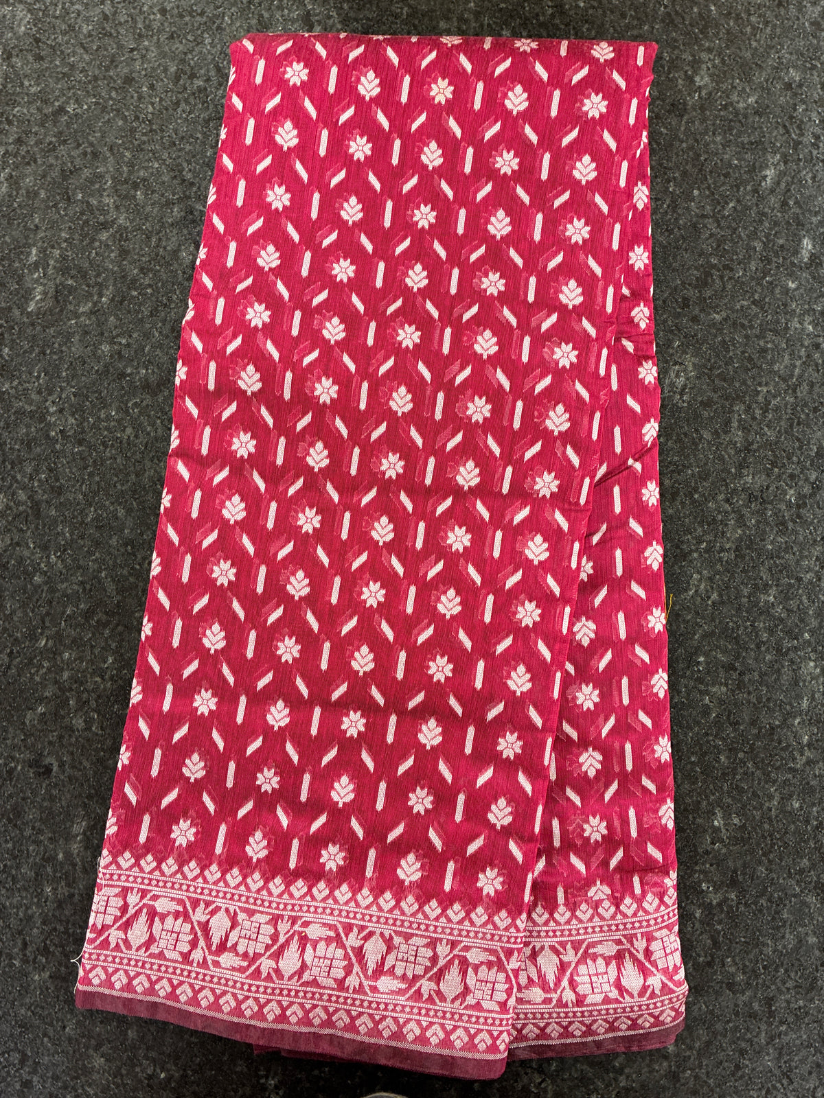 Jamdhani Cotton Saree with Silk thread work (Resham) - Wine and Brown