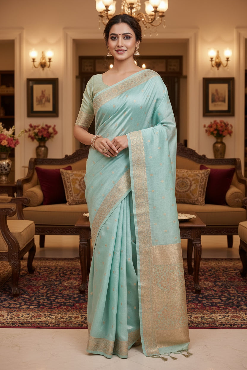 Tissue Silk woven traditional Banarasi saree - Sky Blue