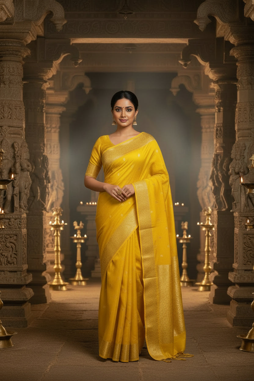 Tissue Silk woven traditional Banarasi saree - Yellow