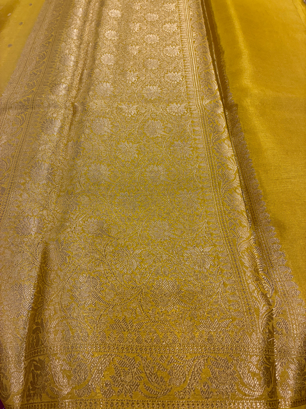 Tissue Silk woven traditional Banarasi saree - Yellow