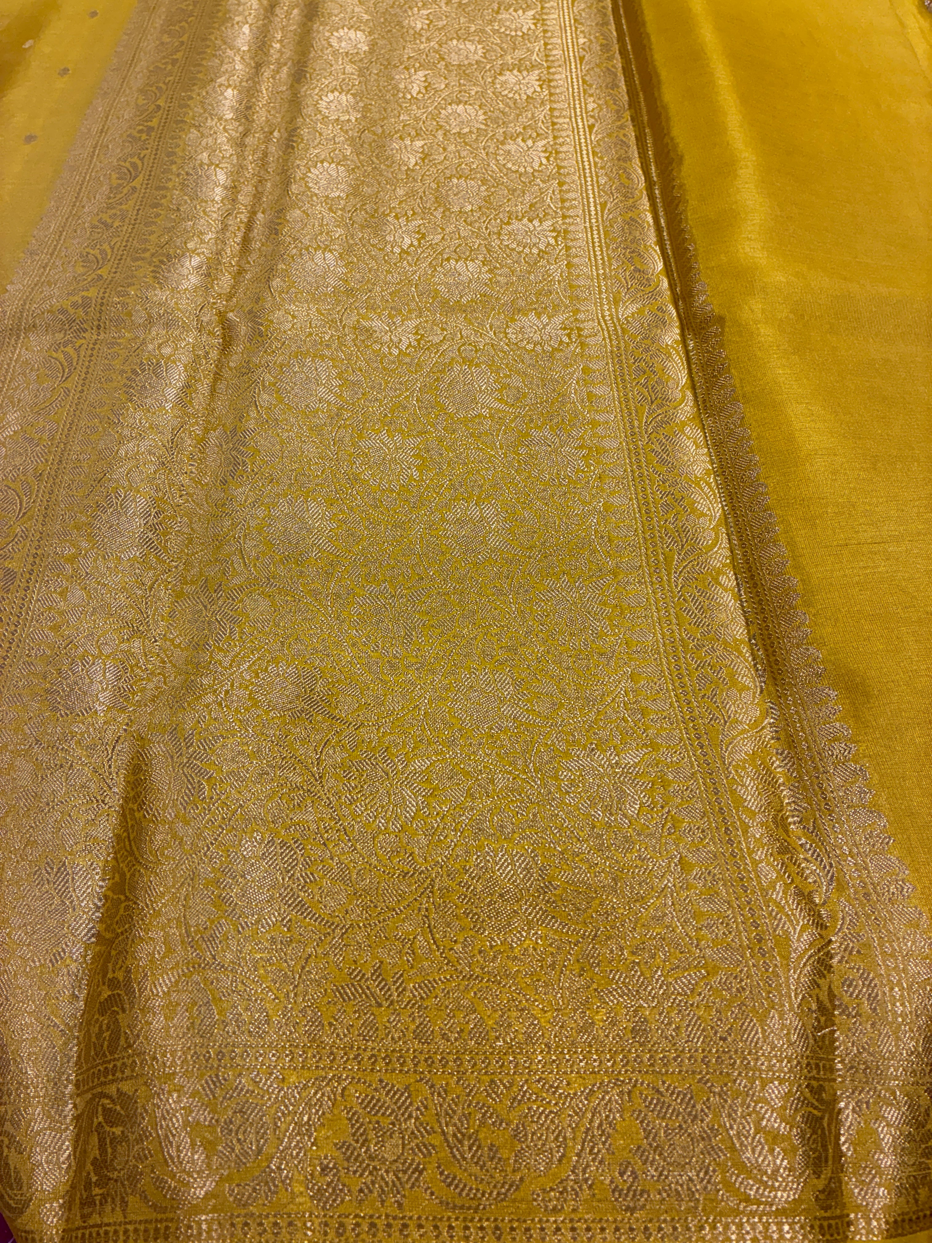 Tissue Silk woven traditional Banarasi saree - Yellow