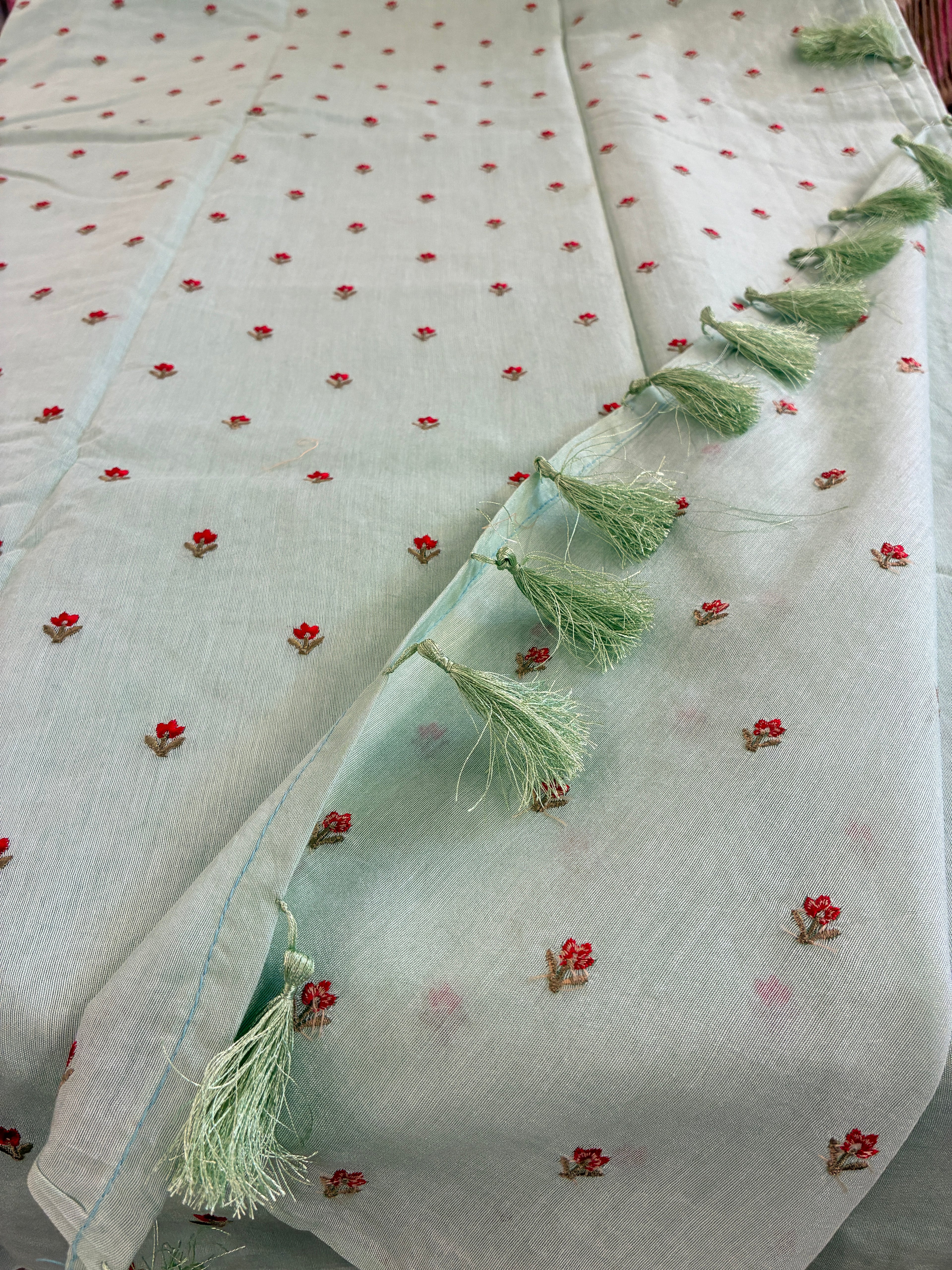 Banna's signature pure cotton saree - Greenish Blue