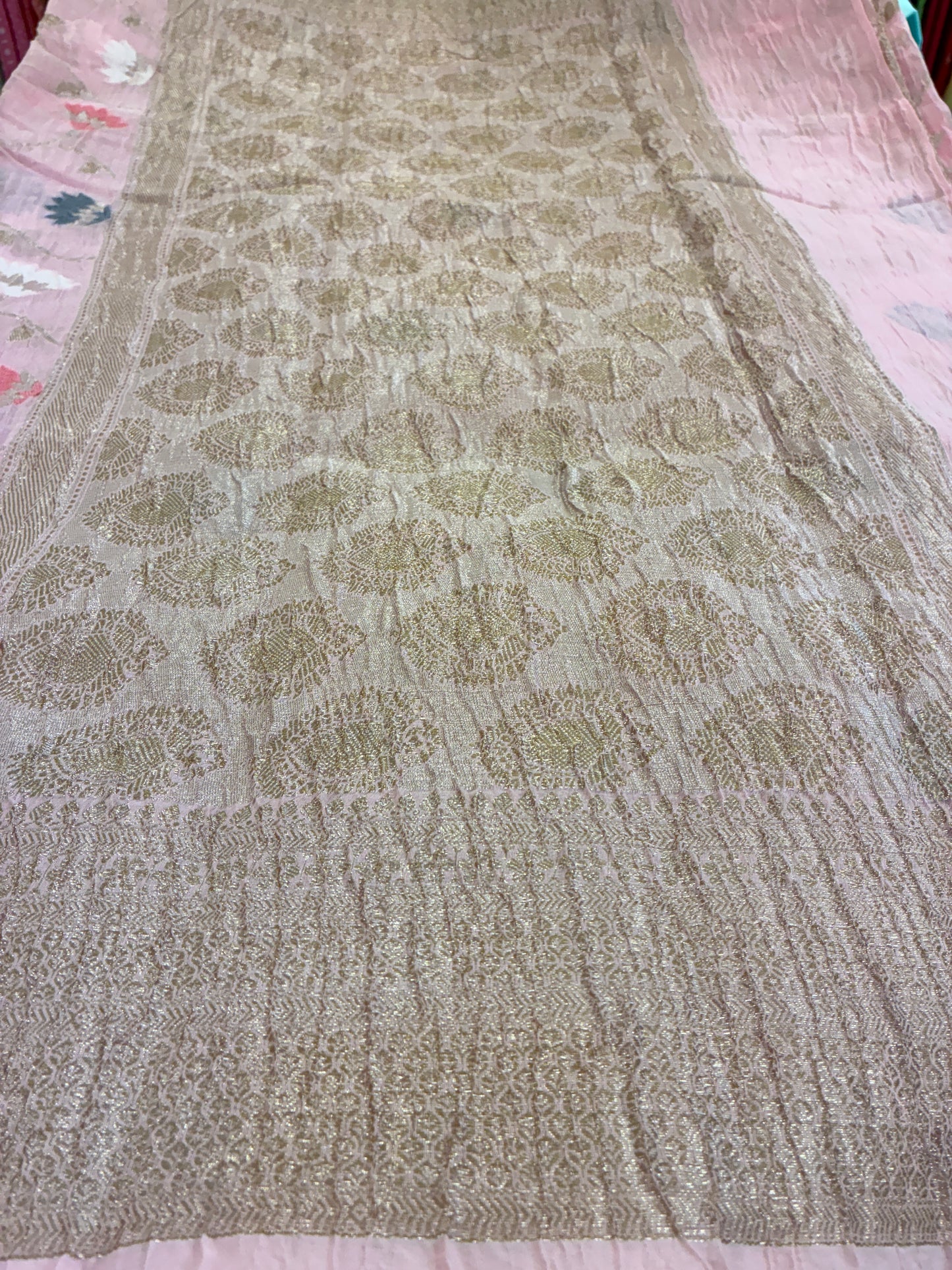 Banarasi Crush Cotton Saree - Light Pink