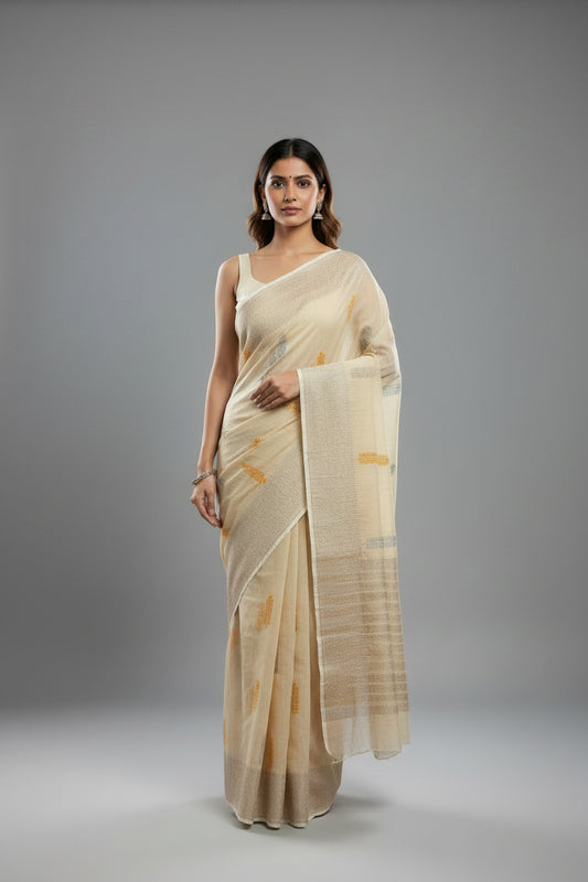 Banarasi Crush Cotton Saree - Beige brown