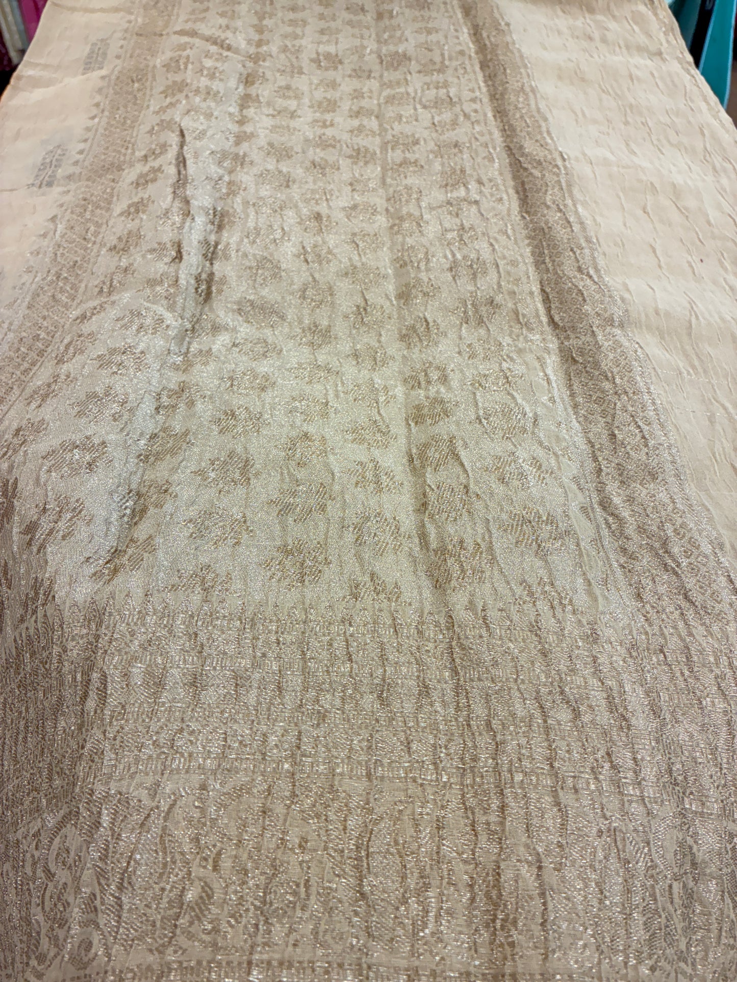 Banarasi Crush Cotton Saree - Beige brown
