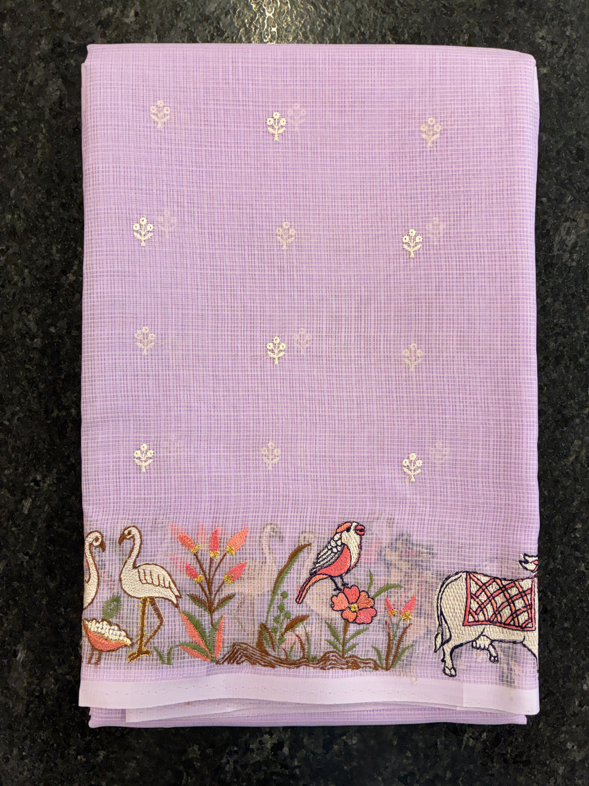 Soft Kota figurine embroidery saree - Lavender