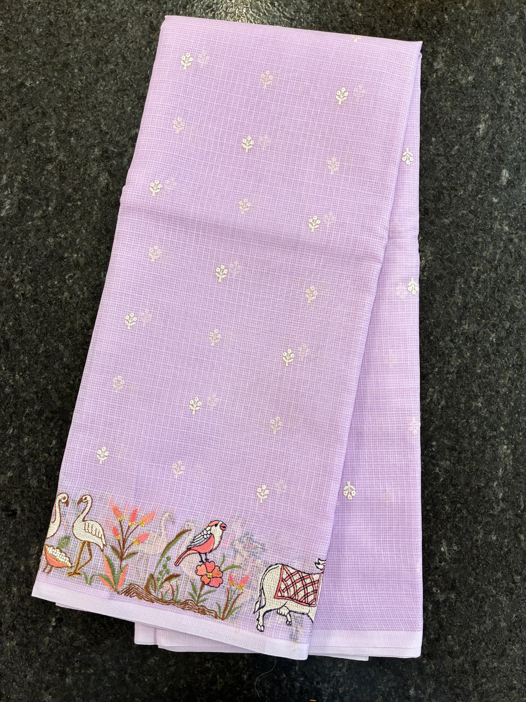 Soft Kota figurine embroidery saree - Lavender