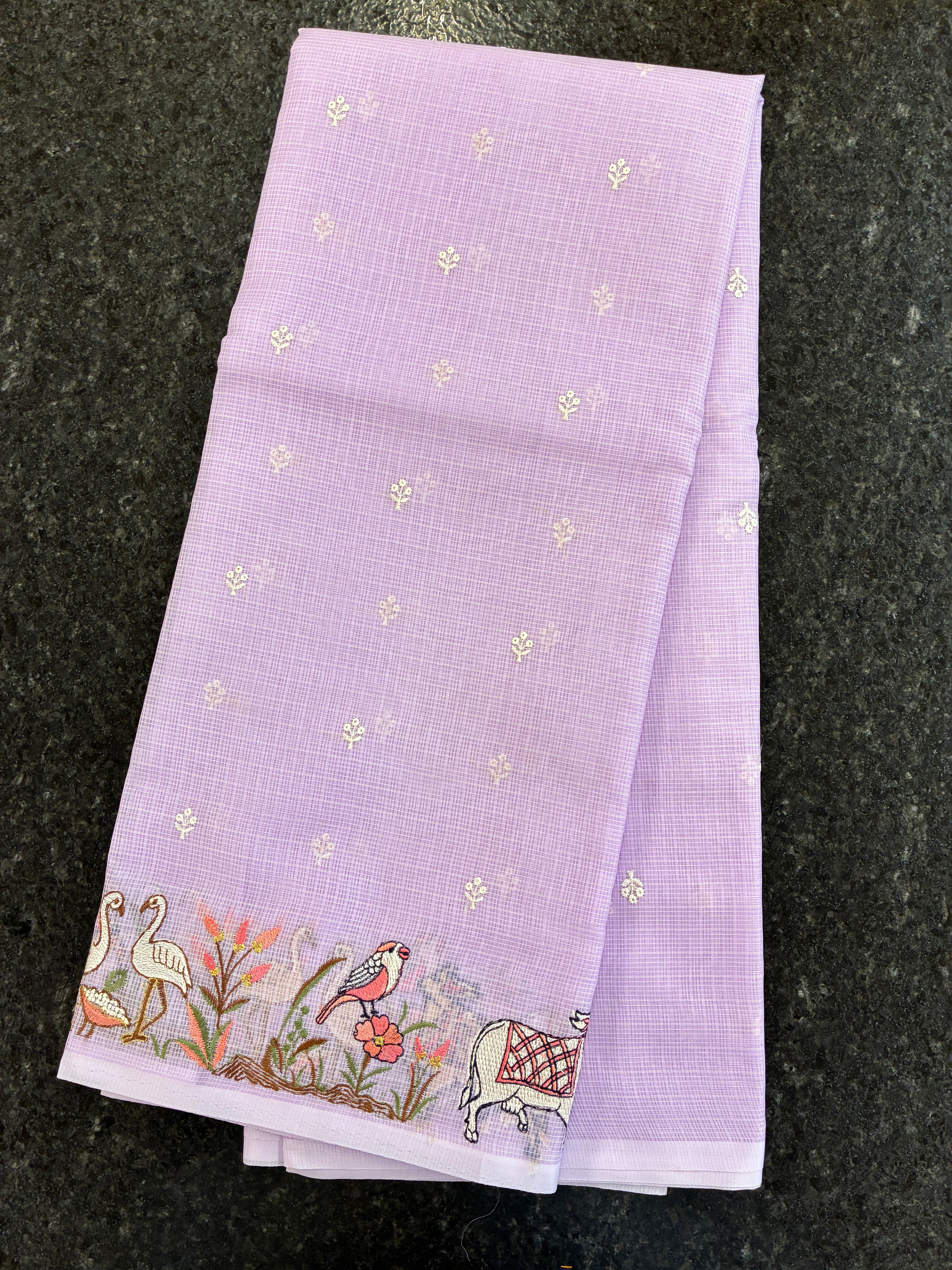 Soft Kota figurine embroidery saree - Lavender