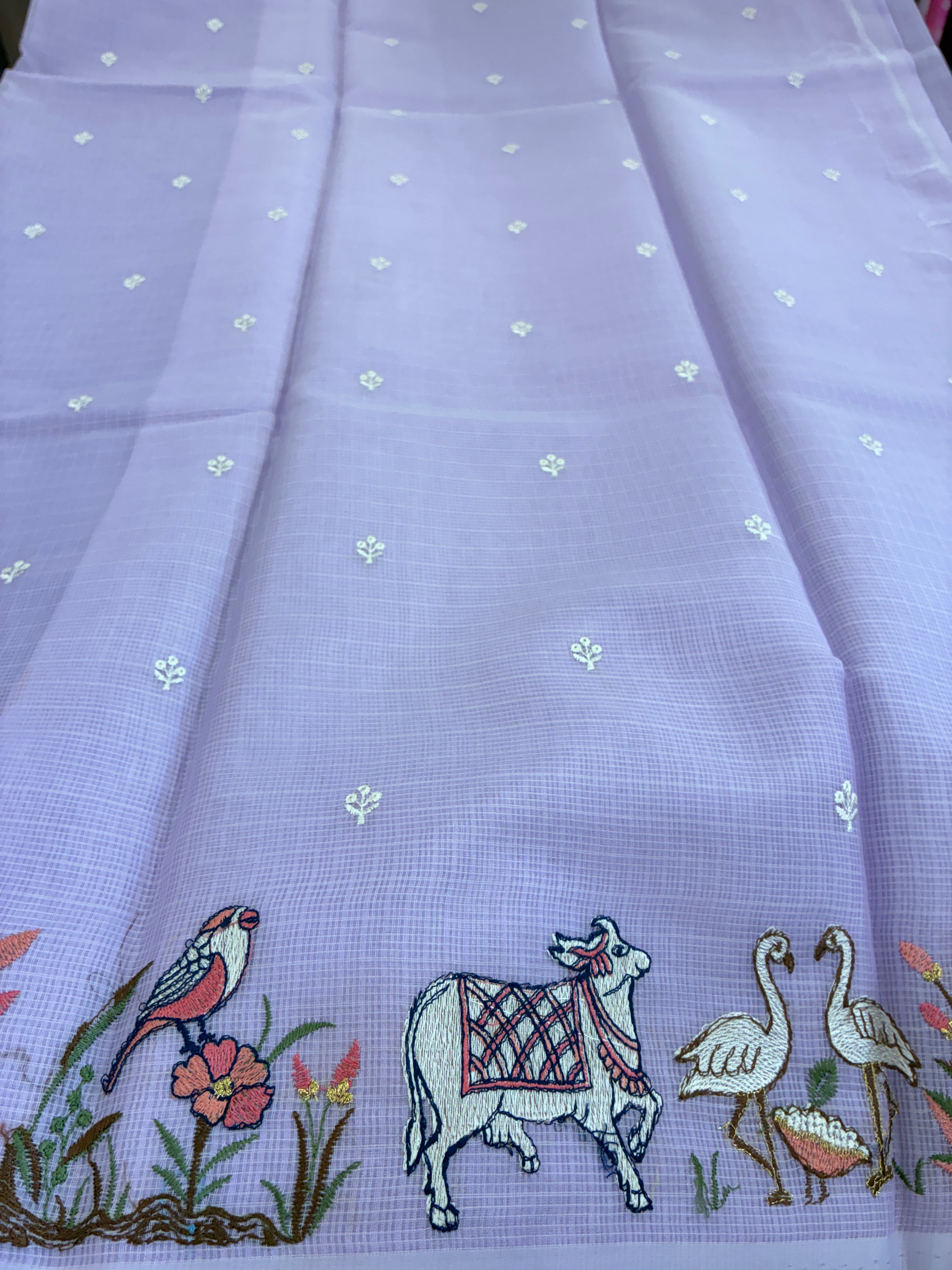 Soft Kota figurine embroidery saree - Lavender