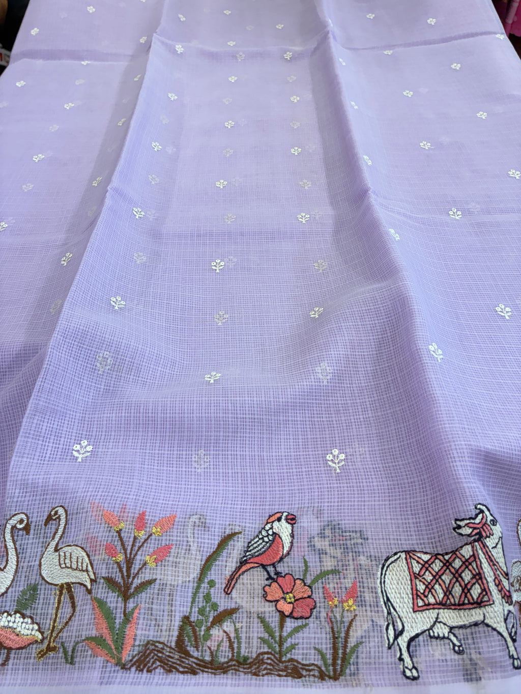 Soft Kota figurine embroidery saree - Lavender