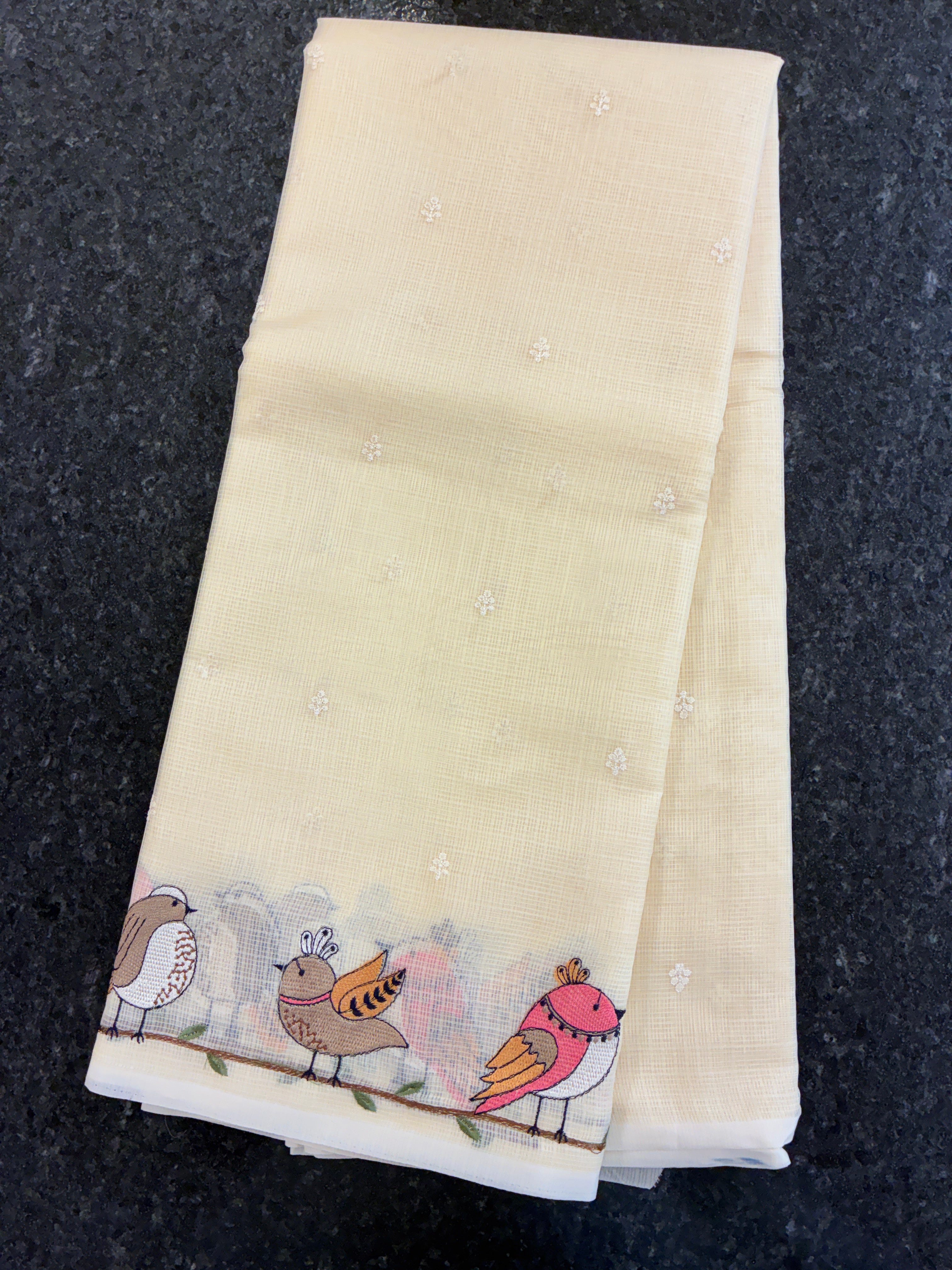 Soft Kota figurine embroidery saree - Off white