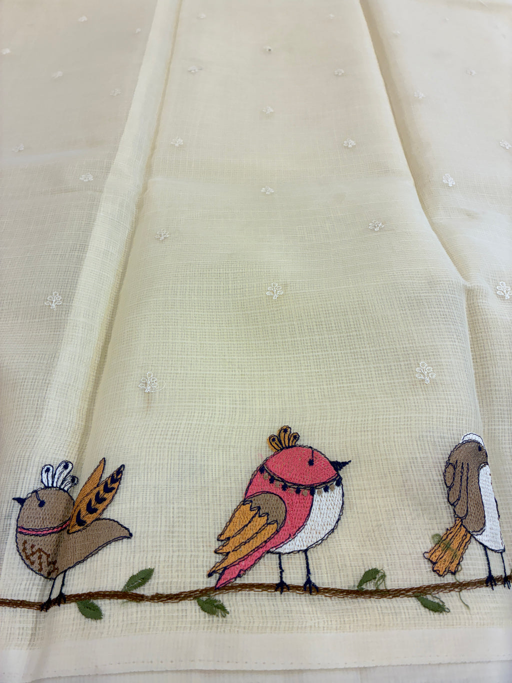 Soft Kota figurine embroidery saree - Off white