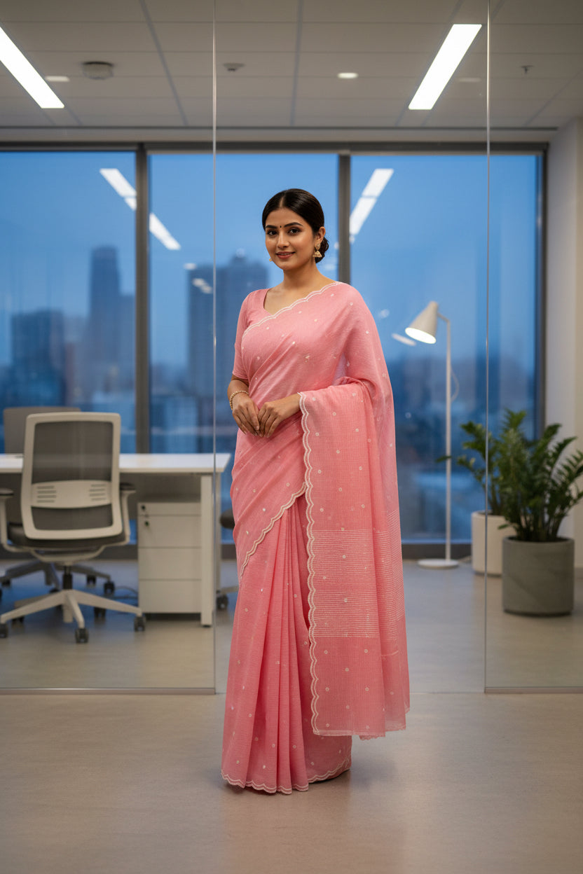 Soft Kota embroidery saree - Baby Pink