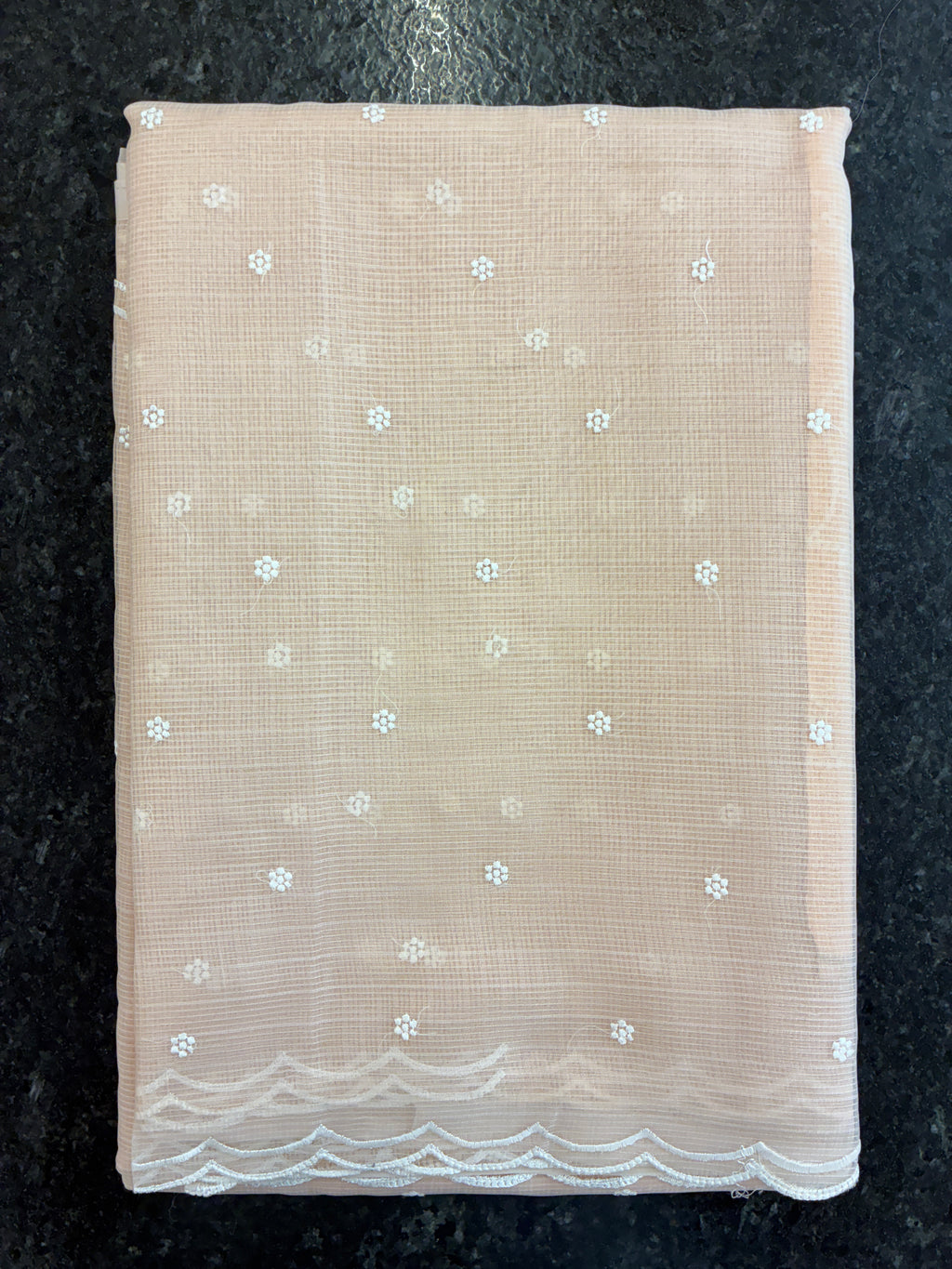 Soft Kota embroidery saree - Pastel Peach