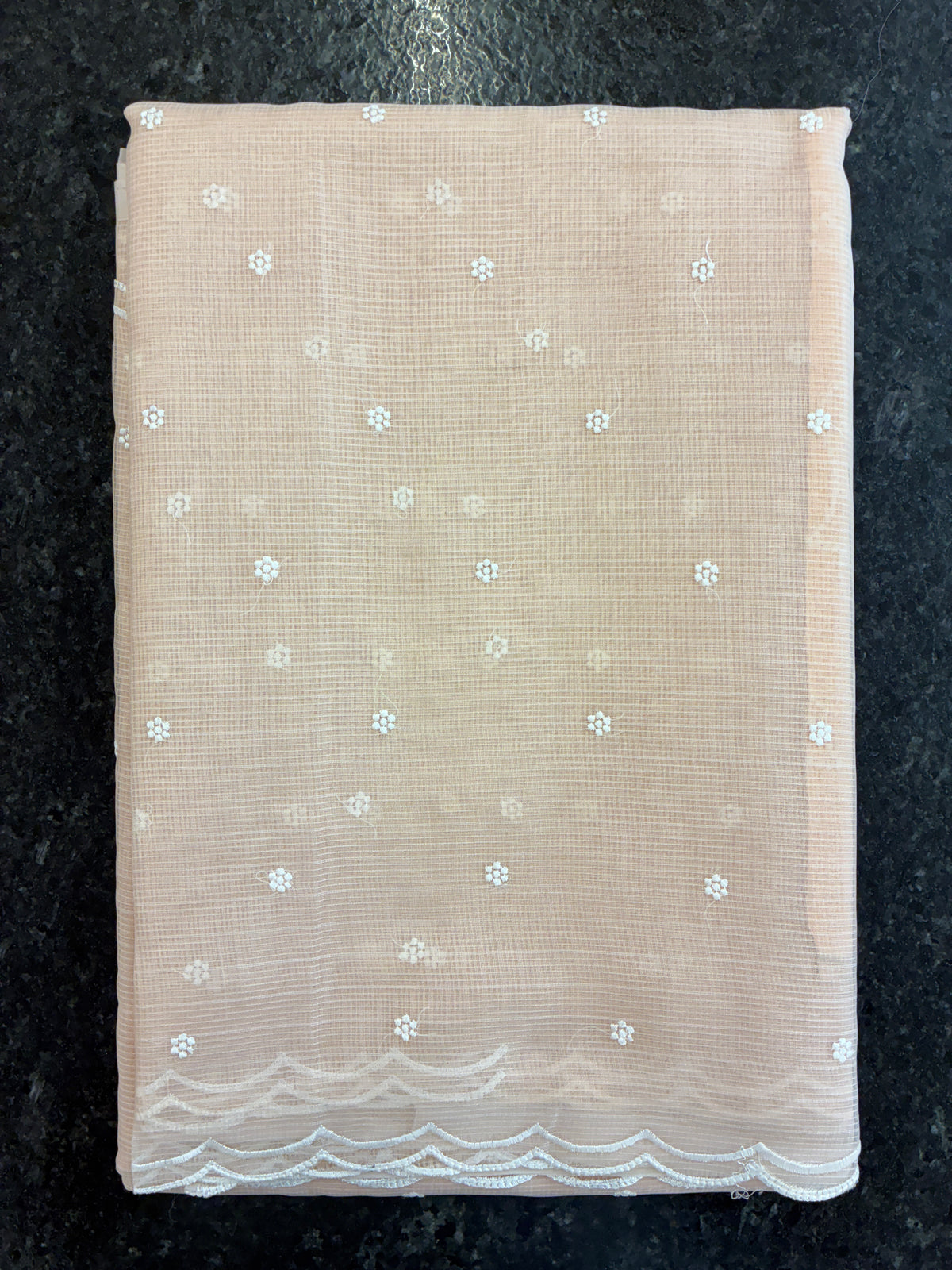 Soft Kota embroidery saree - Pastel Peach