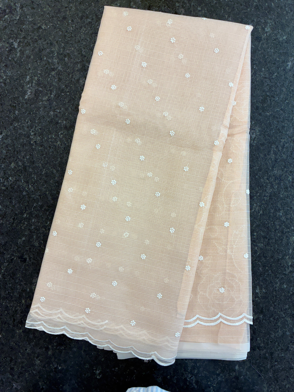 Soft Kota embroidery saree - Pastel Peach