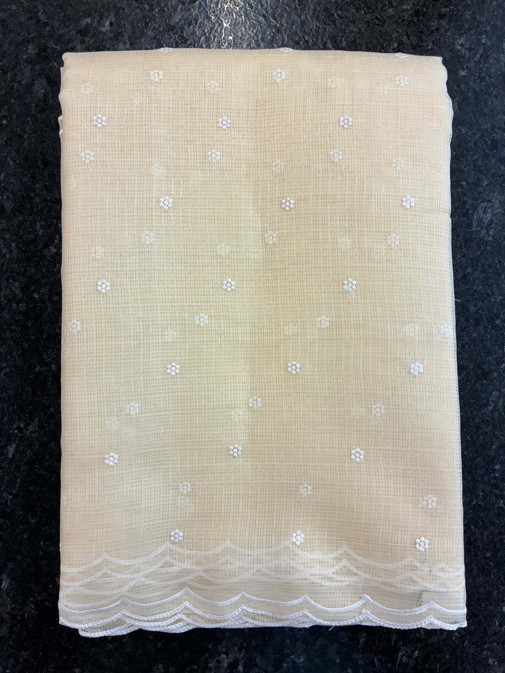 Soft Kota embroidery saree - Pastel yellow