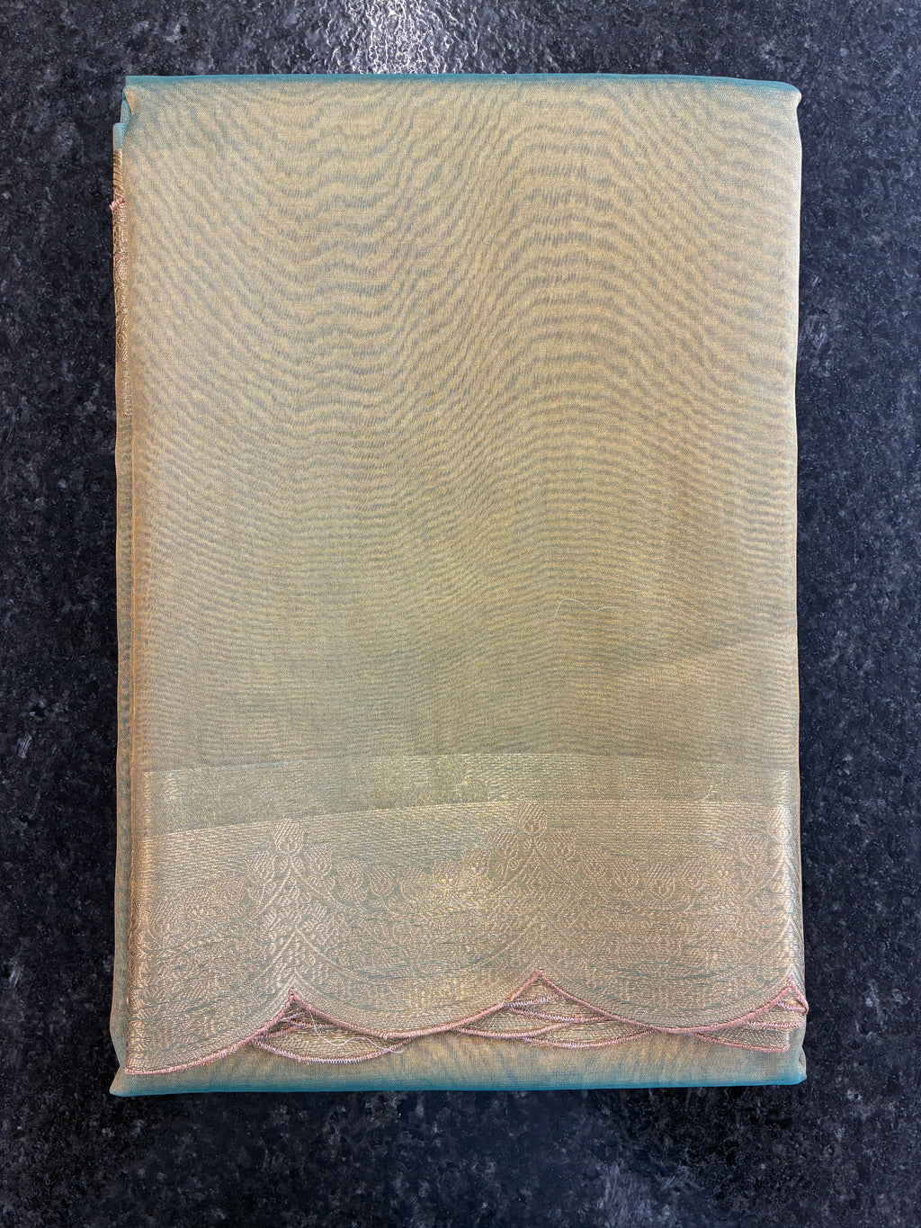 Glam tissue saree with Scallop - Greenish Blue