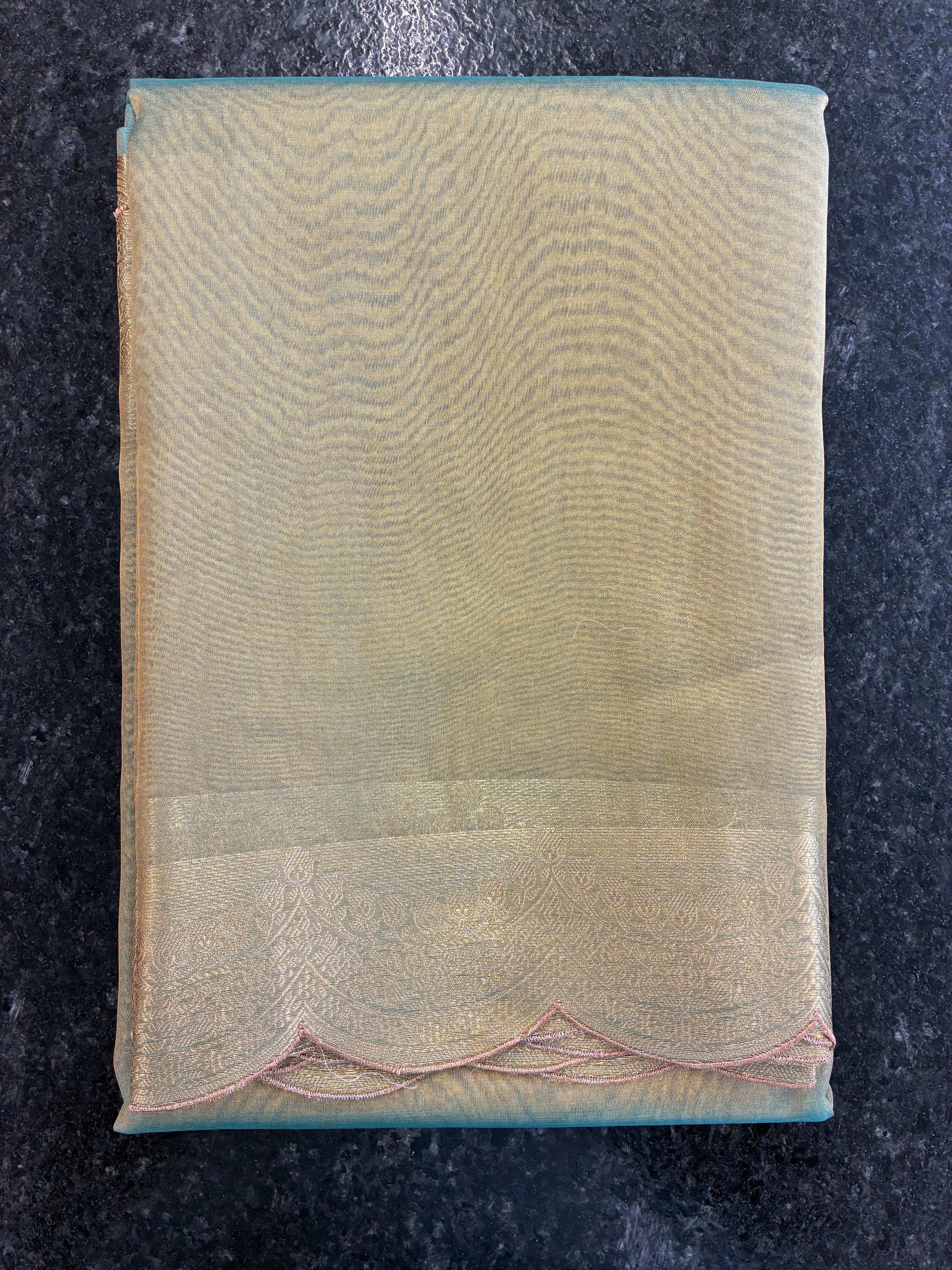 Glam tissue saree with Scallop - Greenish Blue