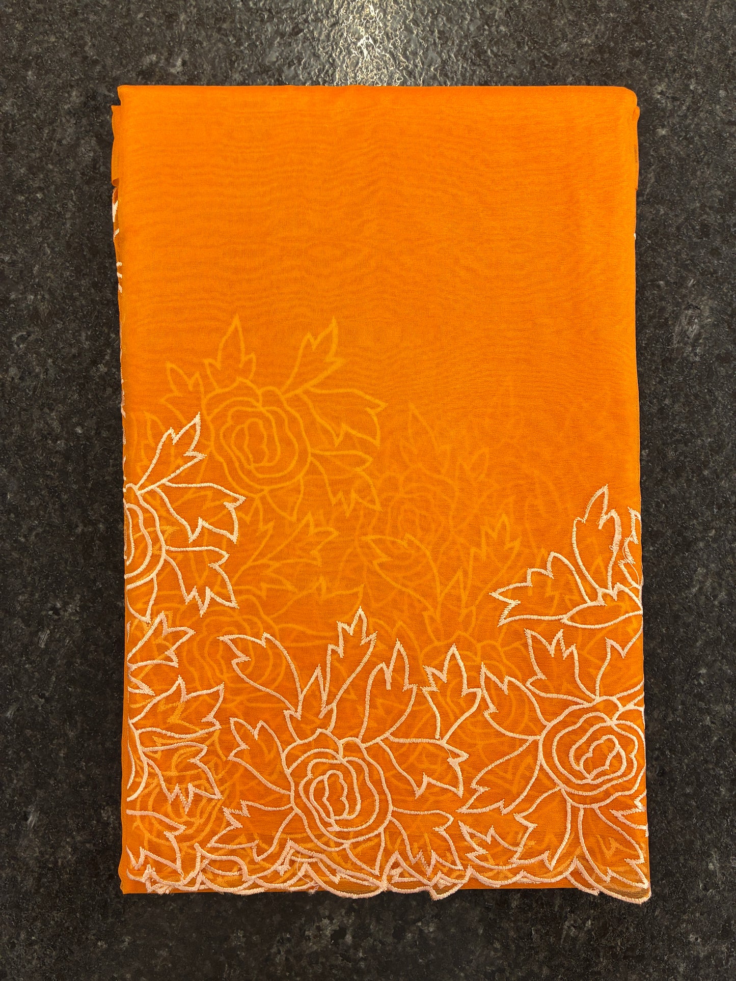 Orange cut work and embroidery floral Saree - Orange