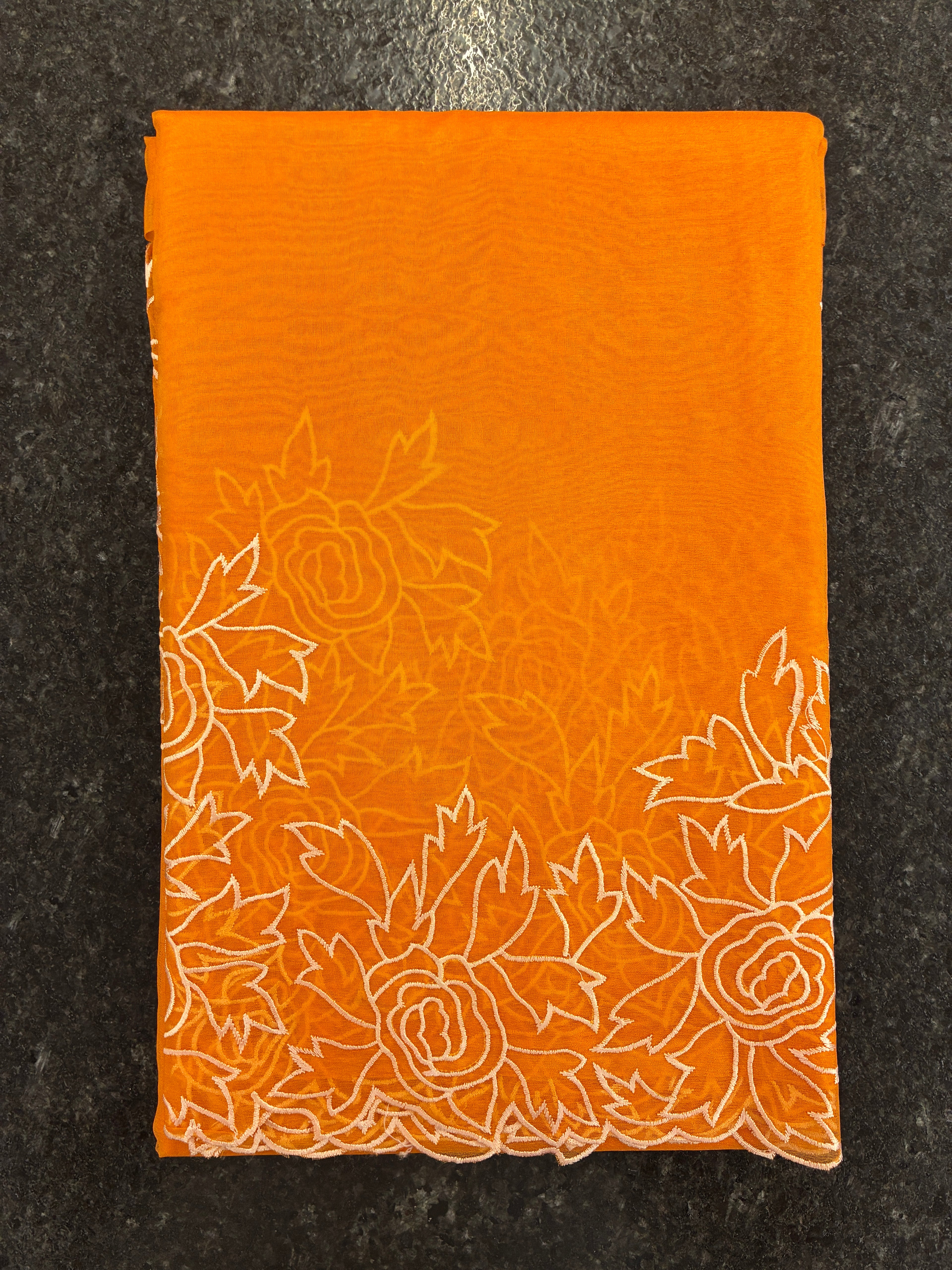 Orange cut work and embroidery floral Saree - Orange