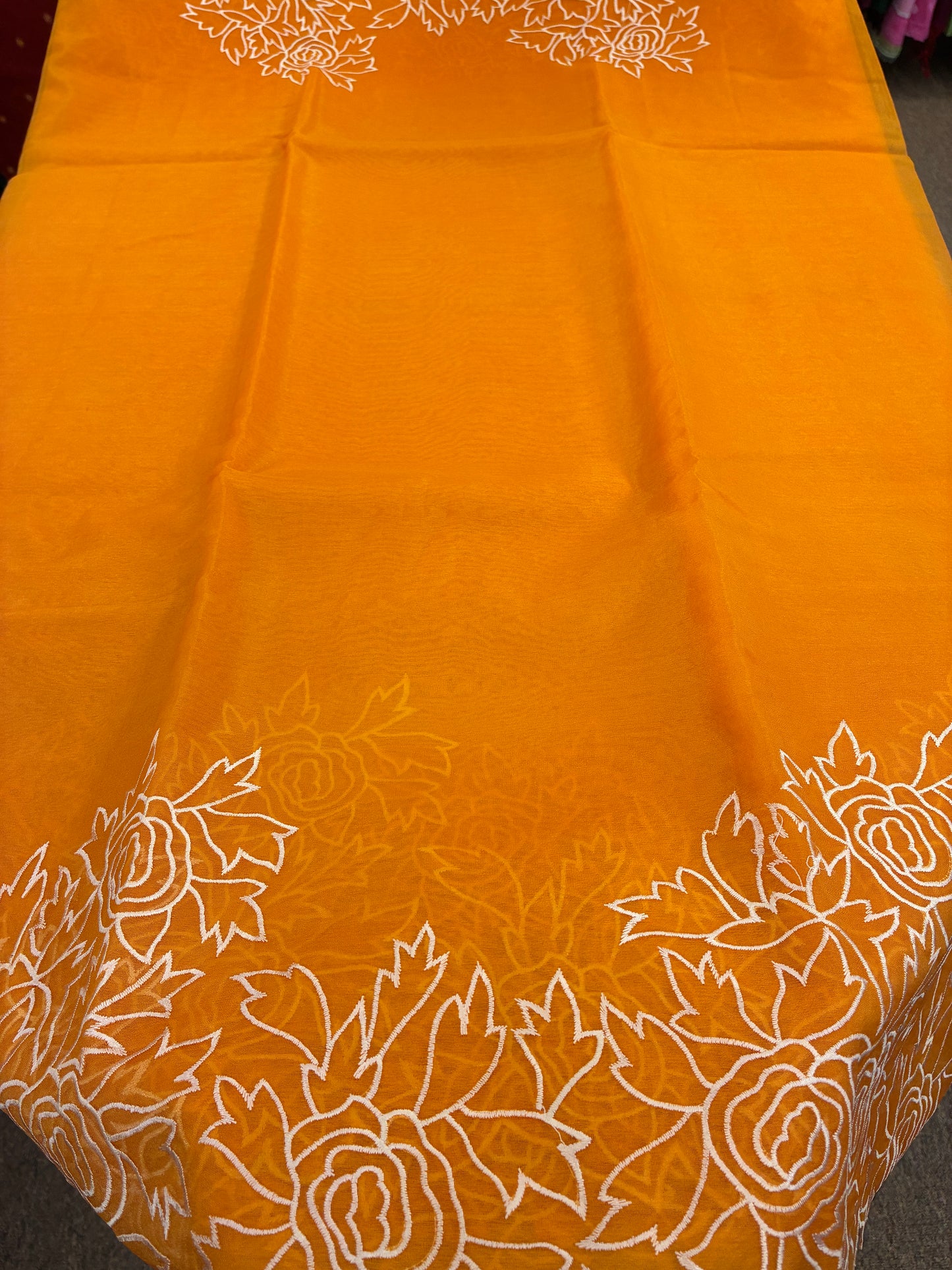 Orange cut work and embroidery floral Saree - Orange
