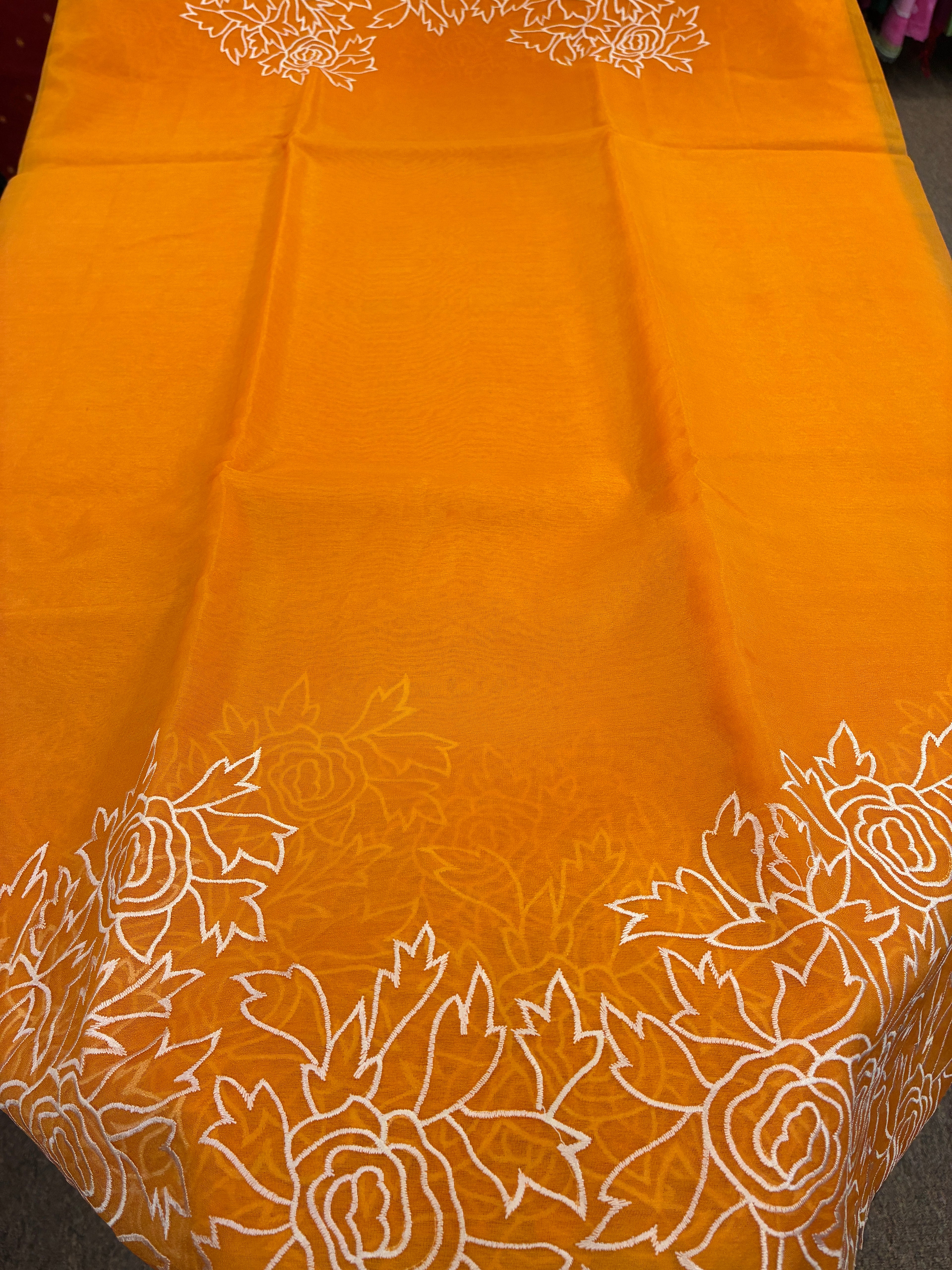 Orange cut work and embroidery floral Saree - Orange