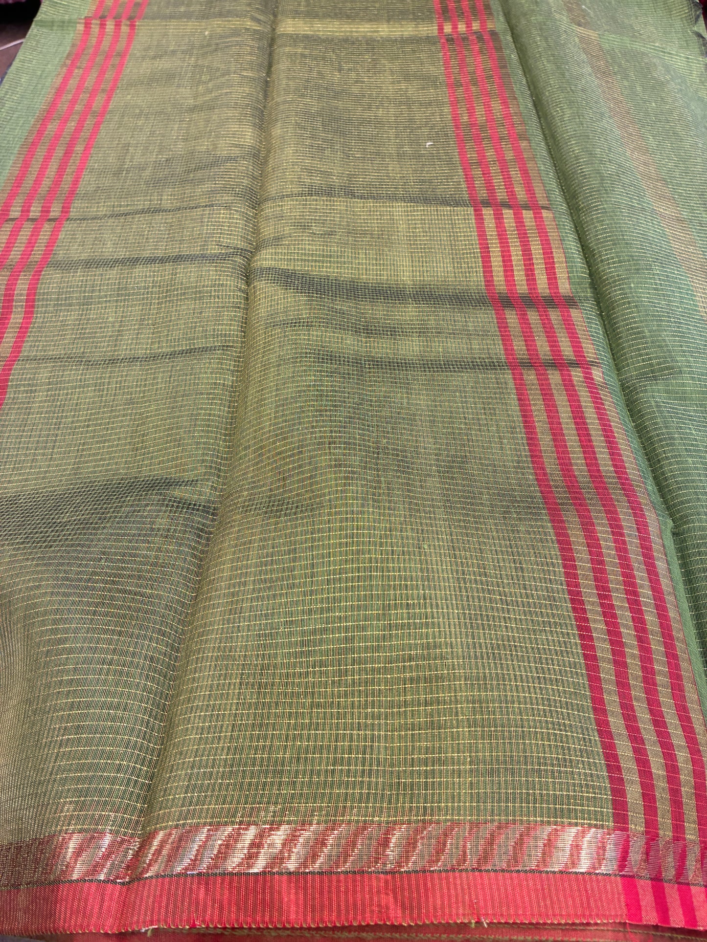 Cotton silk saree - Green and Red