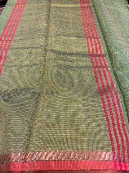 Cotton silk saree - Green and Red