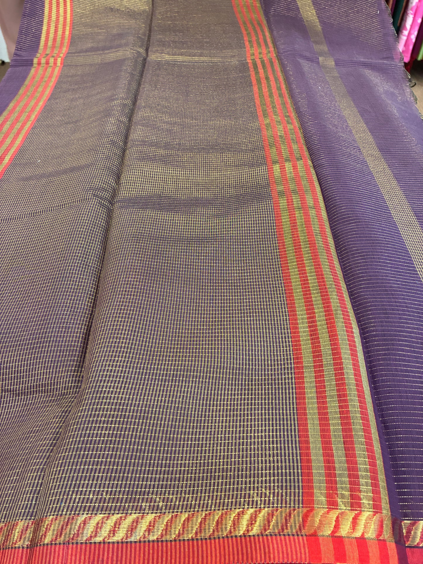Cotton silk saree - Wine purple and red