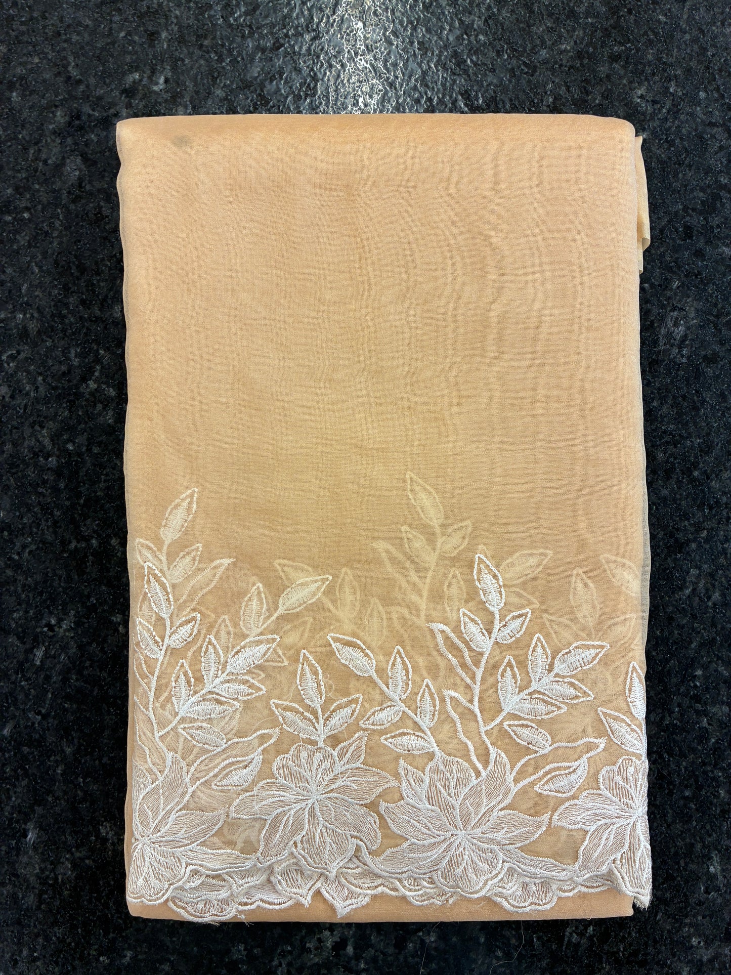 Beige Rose organza saree with cut work - Beige