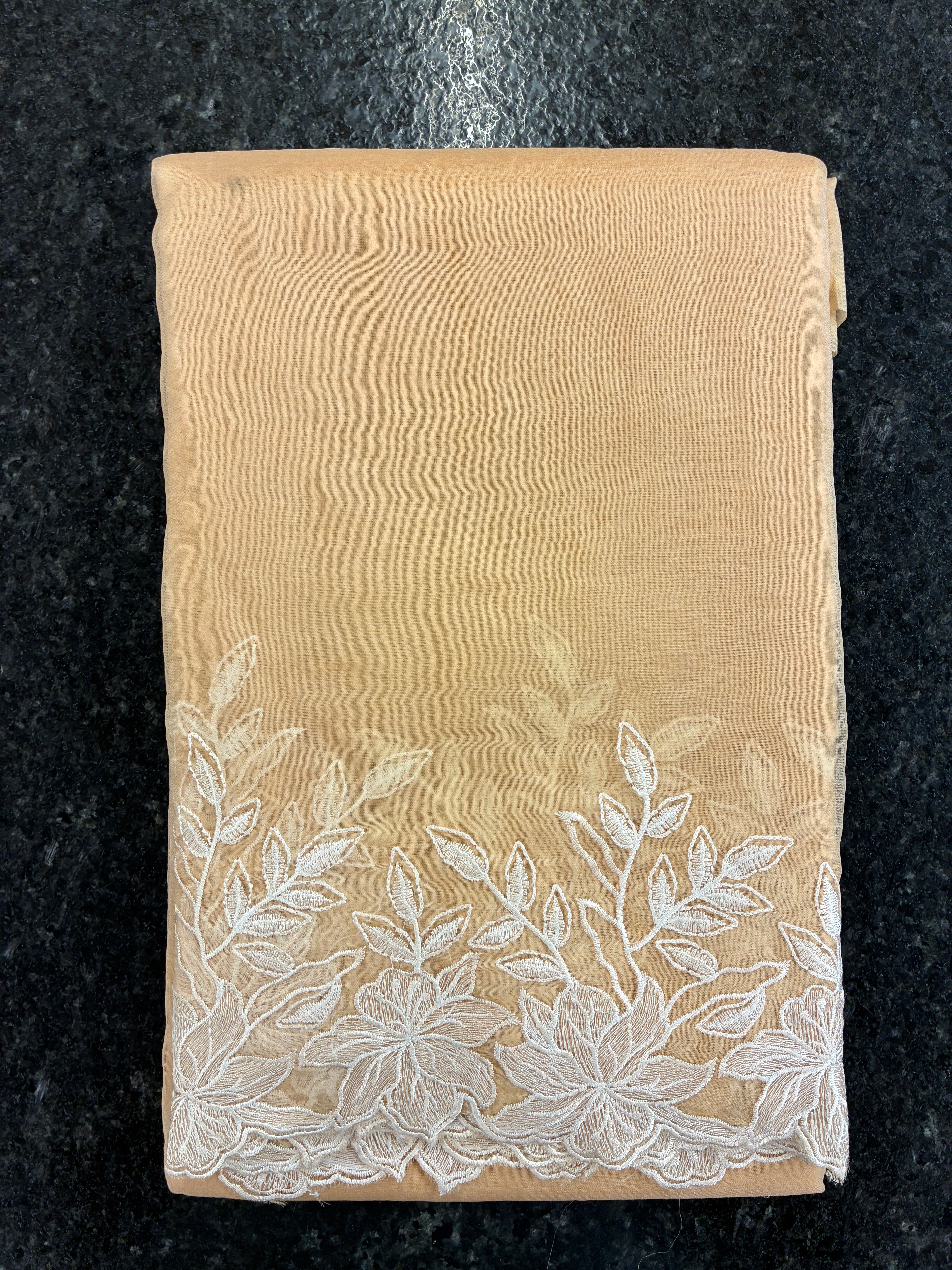 Beige Rose organza saree with cut work - Beige
