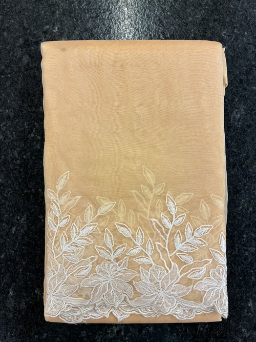 Beige Rose organza saree with cut work - Beige