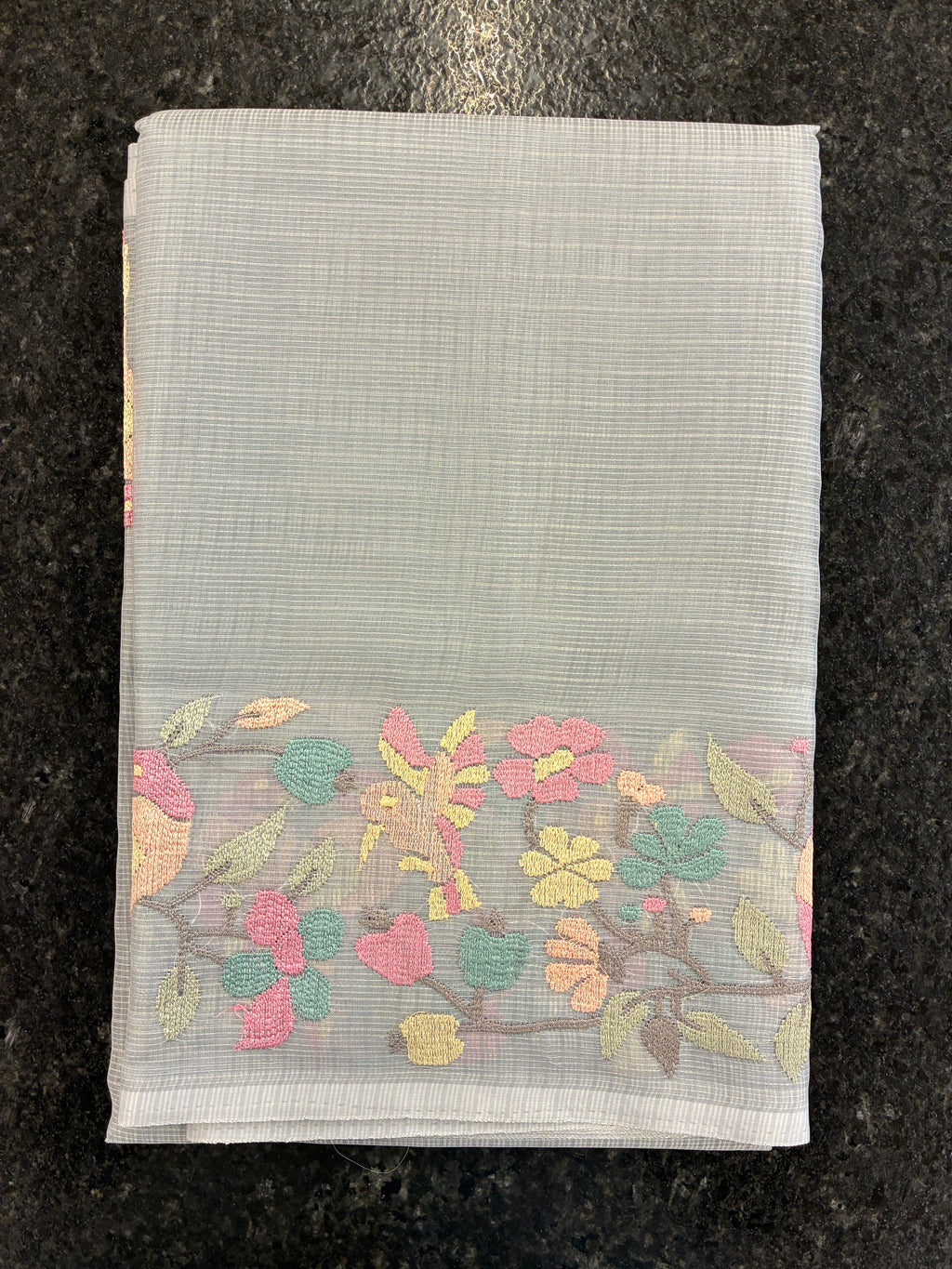 Soft Kota fancy with floral embroidery - Light Grey