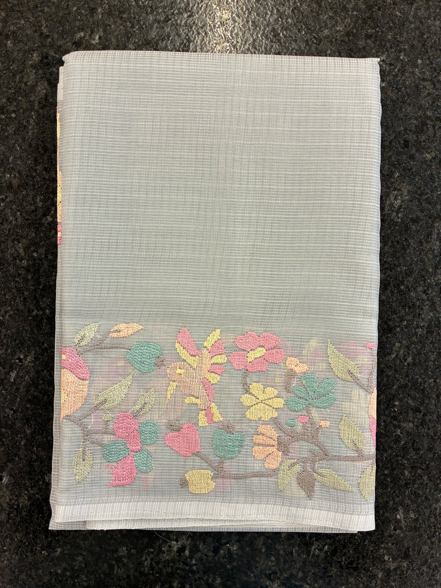 Soft Kota fancy with floral embroidery - Light Grey