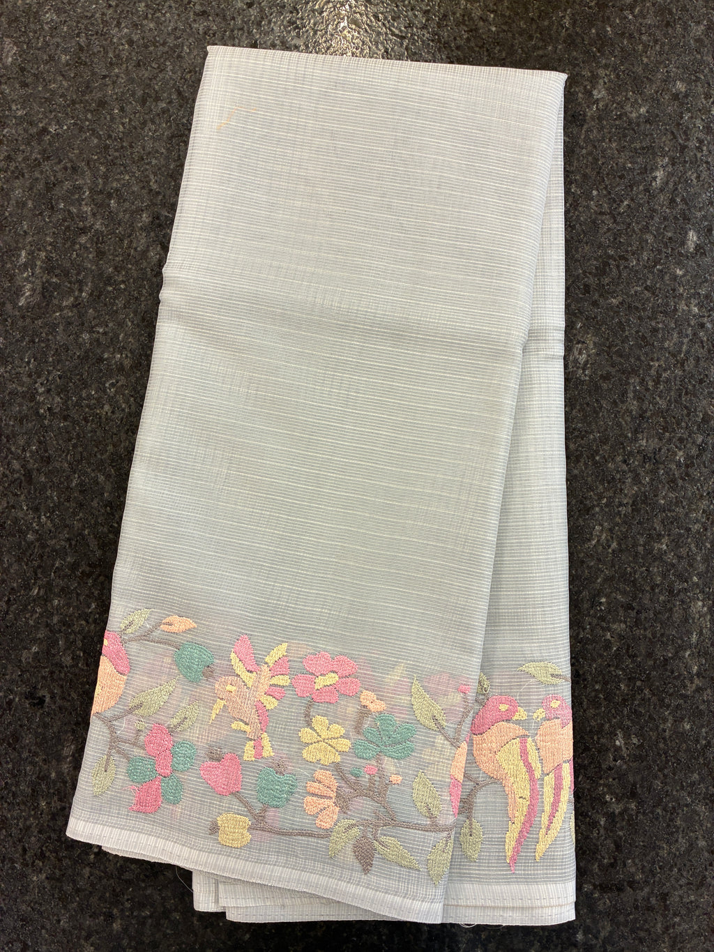 Soft Kota fancy with floral embroidery - Light Grey